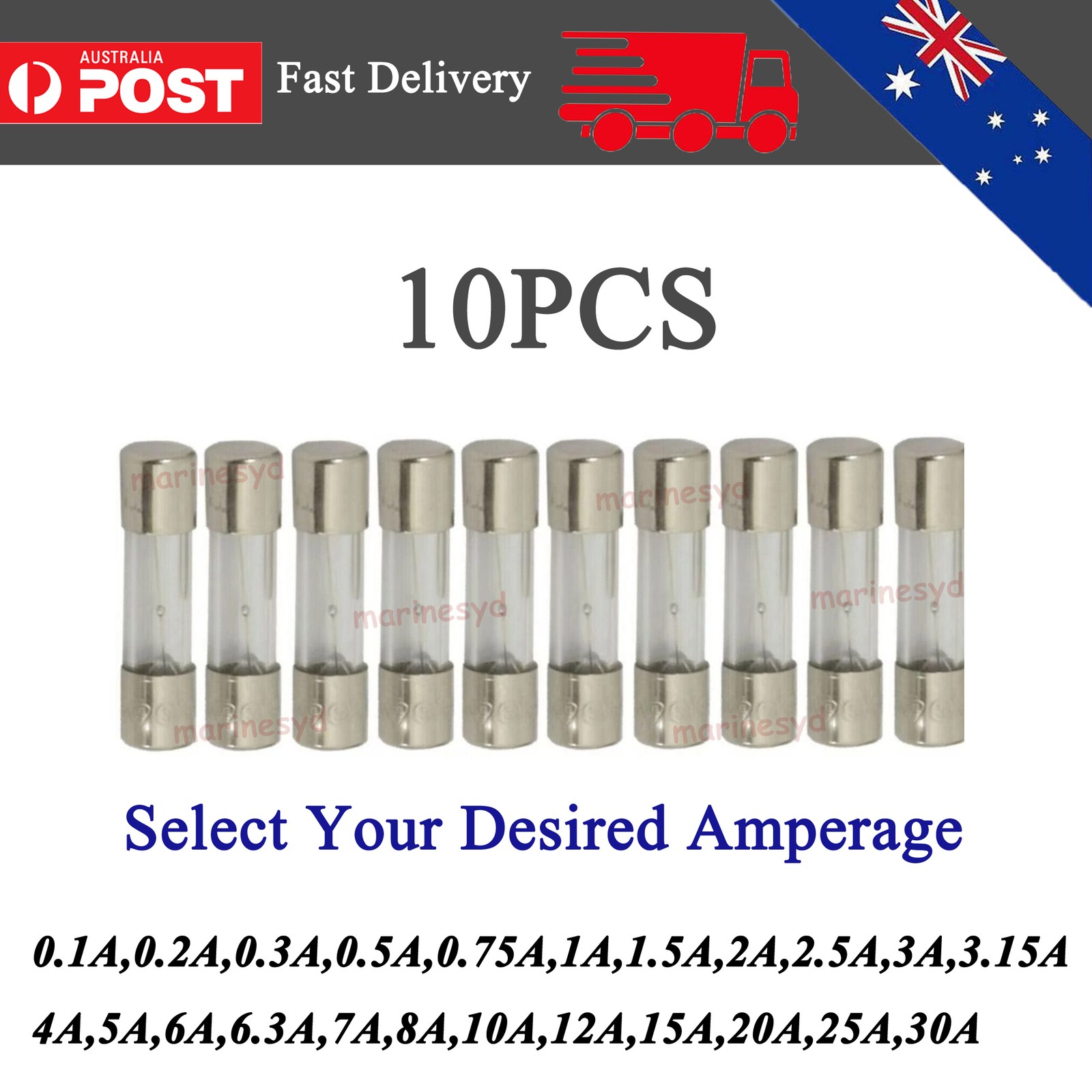 5mm x 20mm 250V / Select From 0.1A to 25A amp 10Pcs M205 Glass Fuse