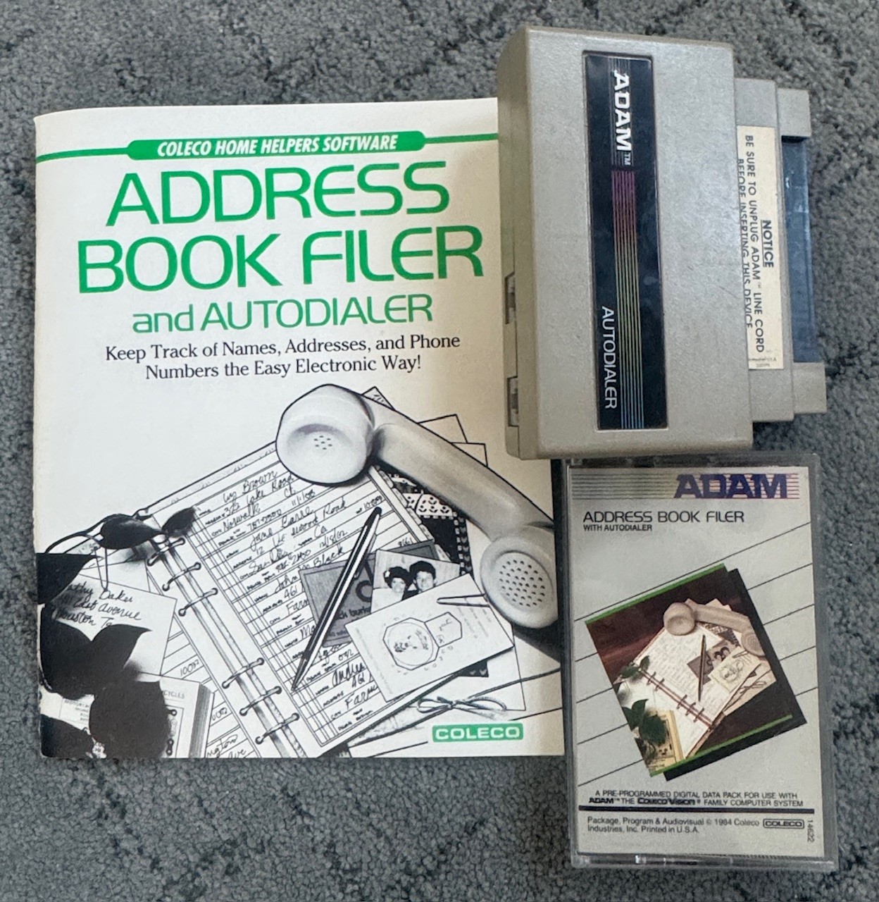 Coleco ADAM Computer AUTODIALER #7815 w/ ADDRESS BOOK FILER Software and Manual
