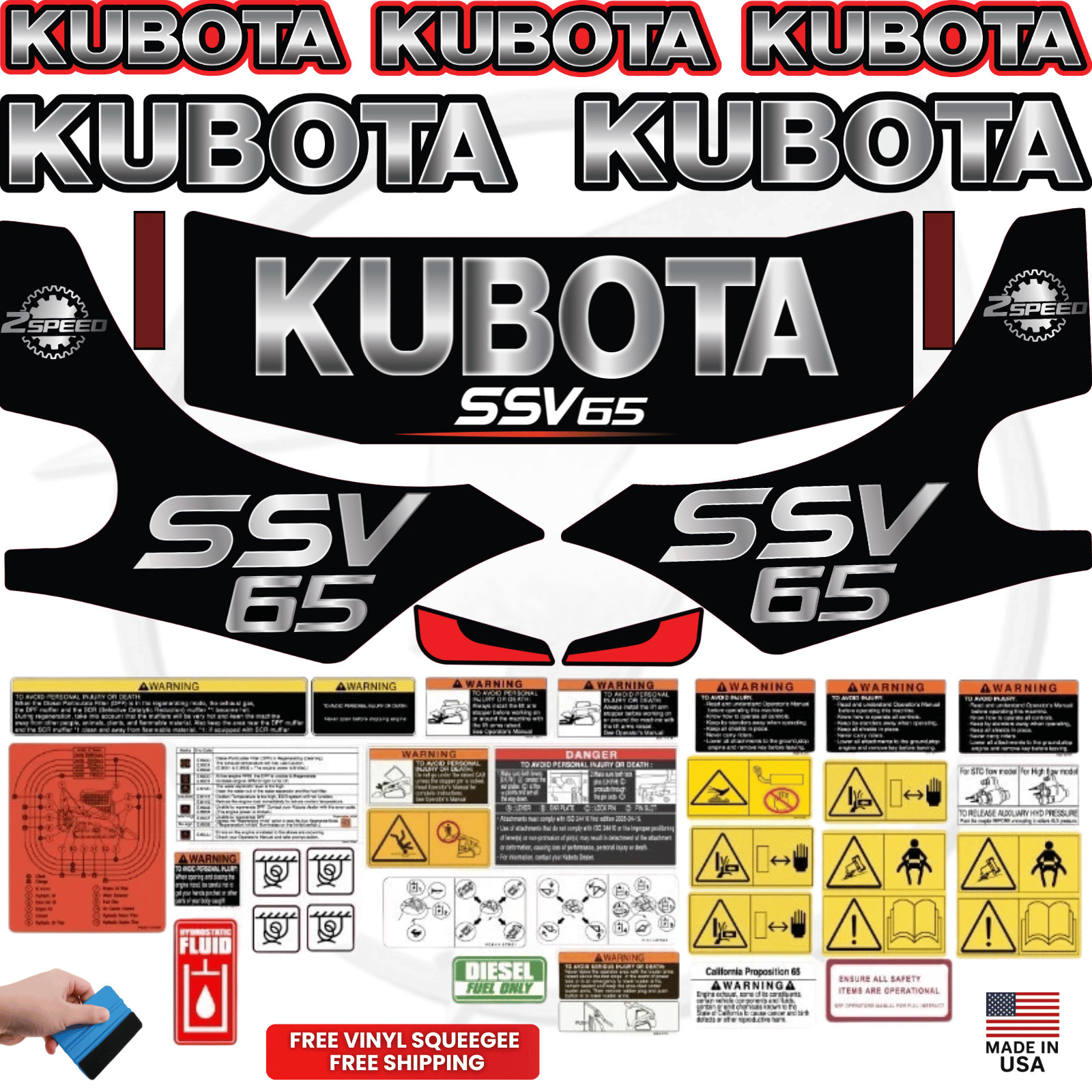 Fits Kubota SSV 65 Complete Decal Kit Skid Steer Stikers - Free Shipping