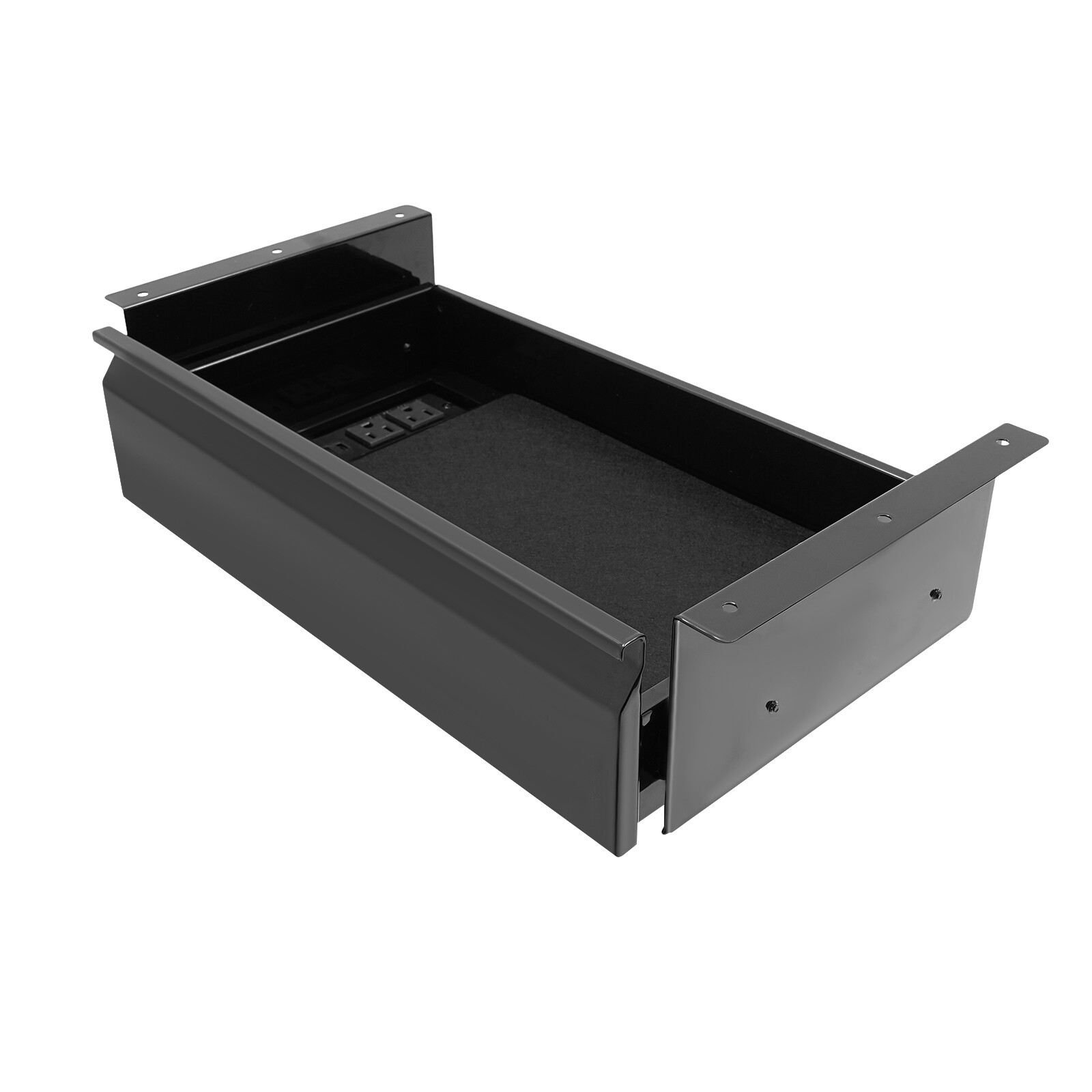 Under Desk Mounted Sliding Pull-out Storage Drawer with Built-in Power Strip