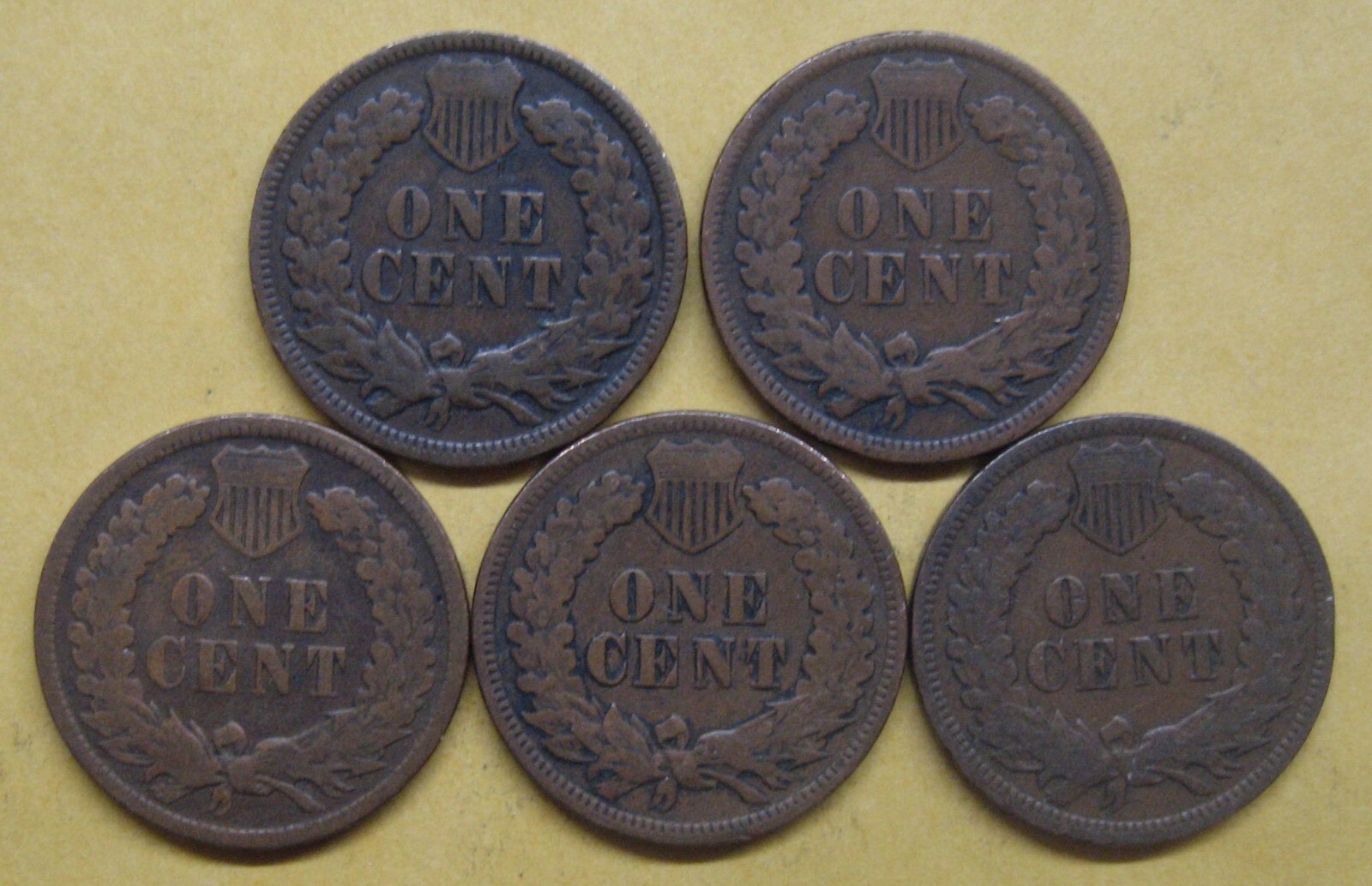 Five Indian Pennies with Five Different Dates--ALL in Good+ Take a Look