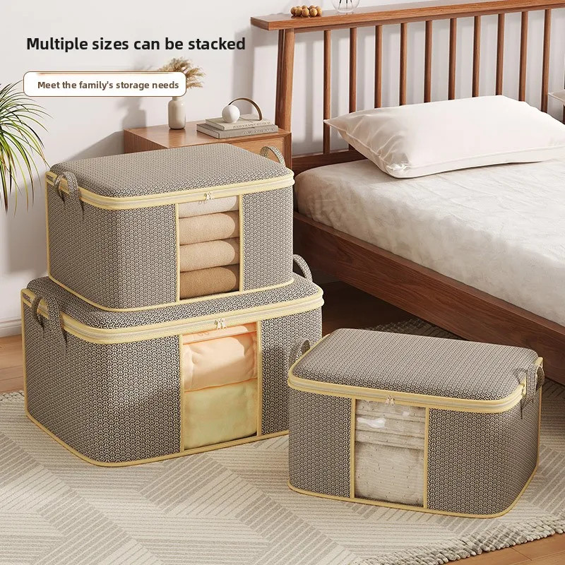 1pc Non-woven Fabric Storage Box Foldable Large Capacity Quilt Storage Bag Trans