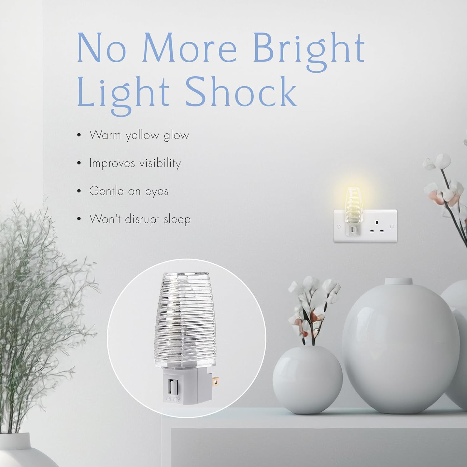 Plug in Night Light with Manual On/Off Switch for Hallway, Kid’s White