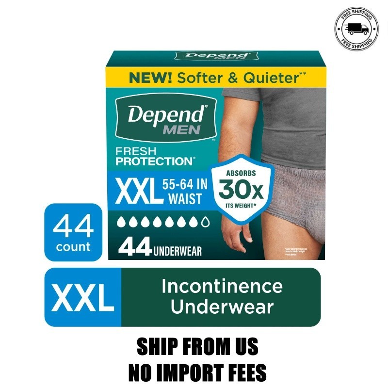 Depend Fresh Protection Incontinence Underwear for Men, Adult Diapers, XXL, 44 C