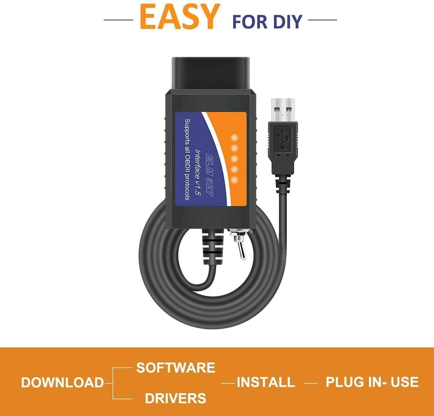 USB Scan ELM327 V1.5 OBD2 Adapter USB Diagnostic Tool Cable MS/HS CAN for Ford