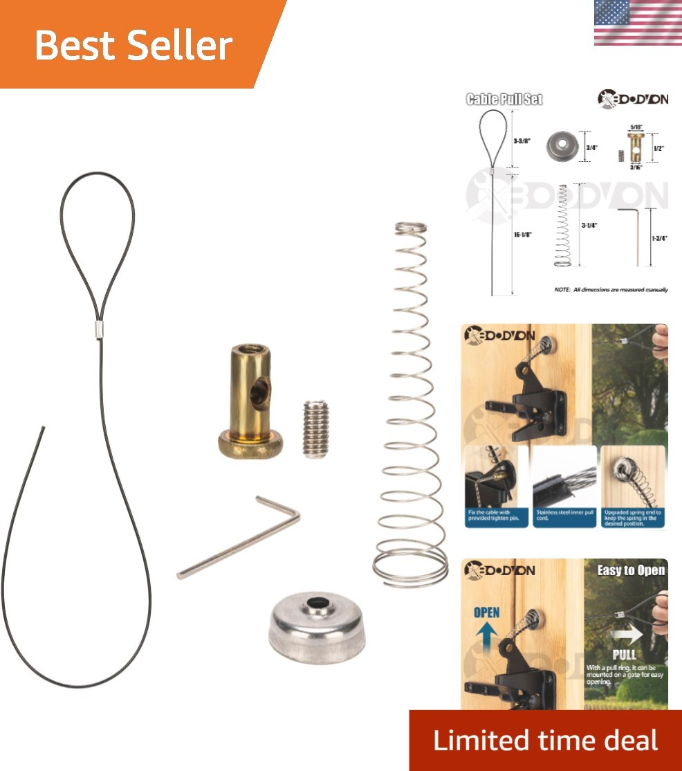 Gate Latch Cable Pull with Spring, Metal Gate Opener String Adjustable from 2...