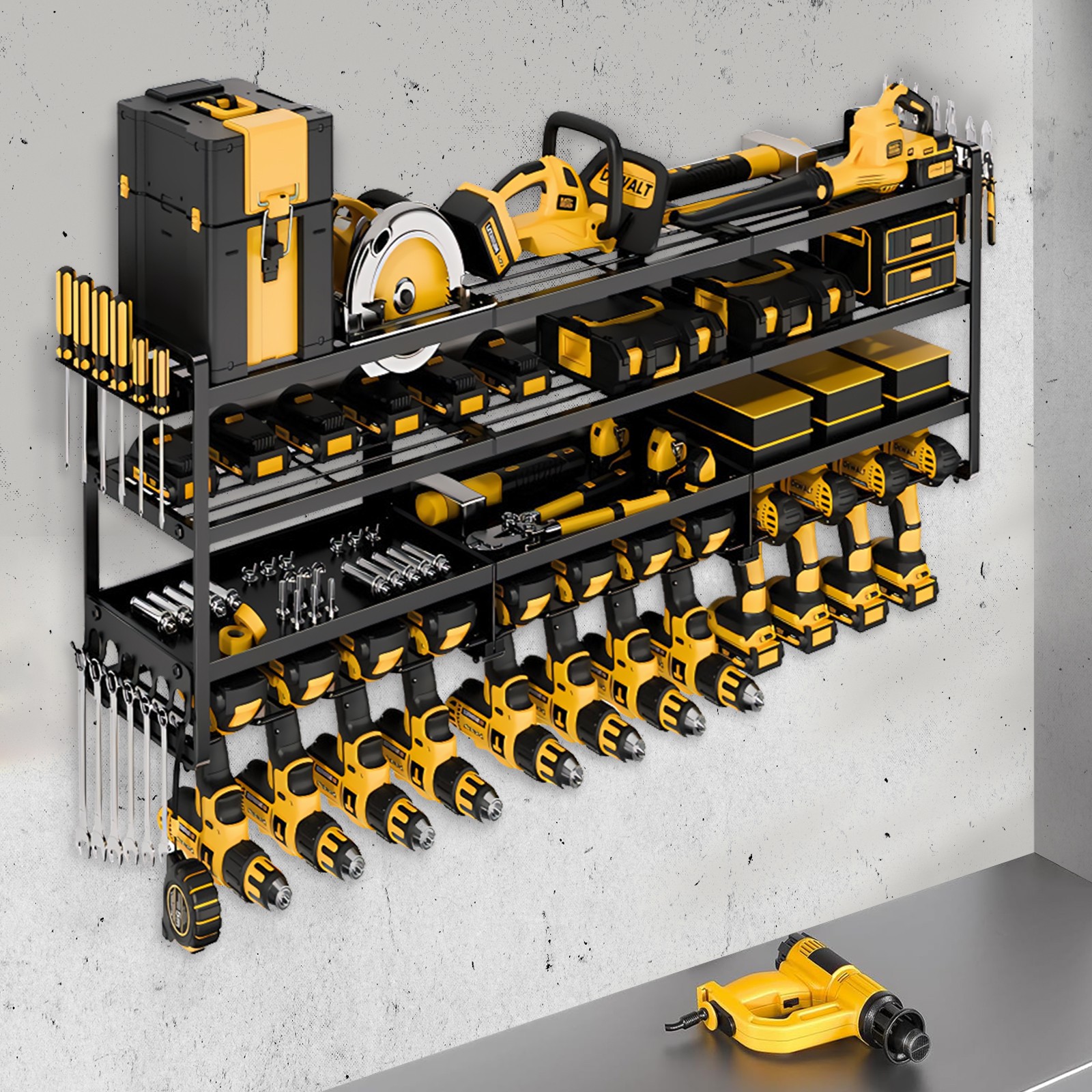 Power Tool Organizer Heavy Duty Drill 50" 12Drill Holder Wall Mount Storage Rack