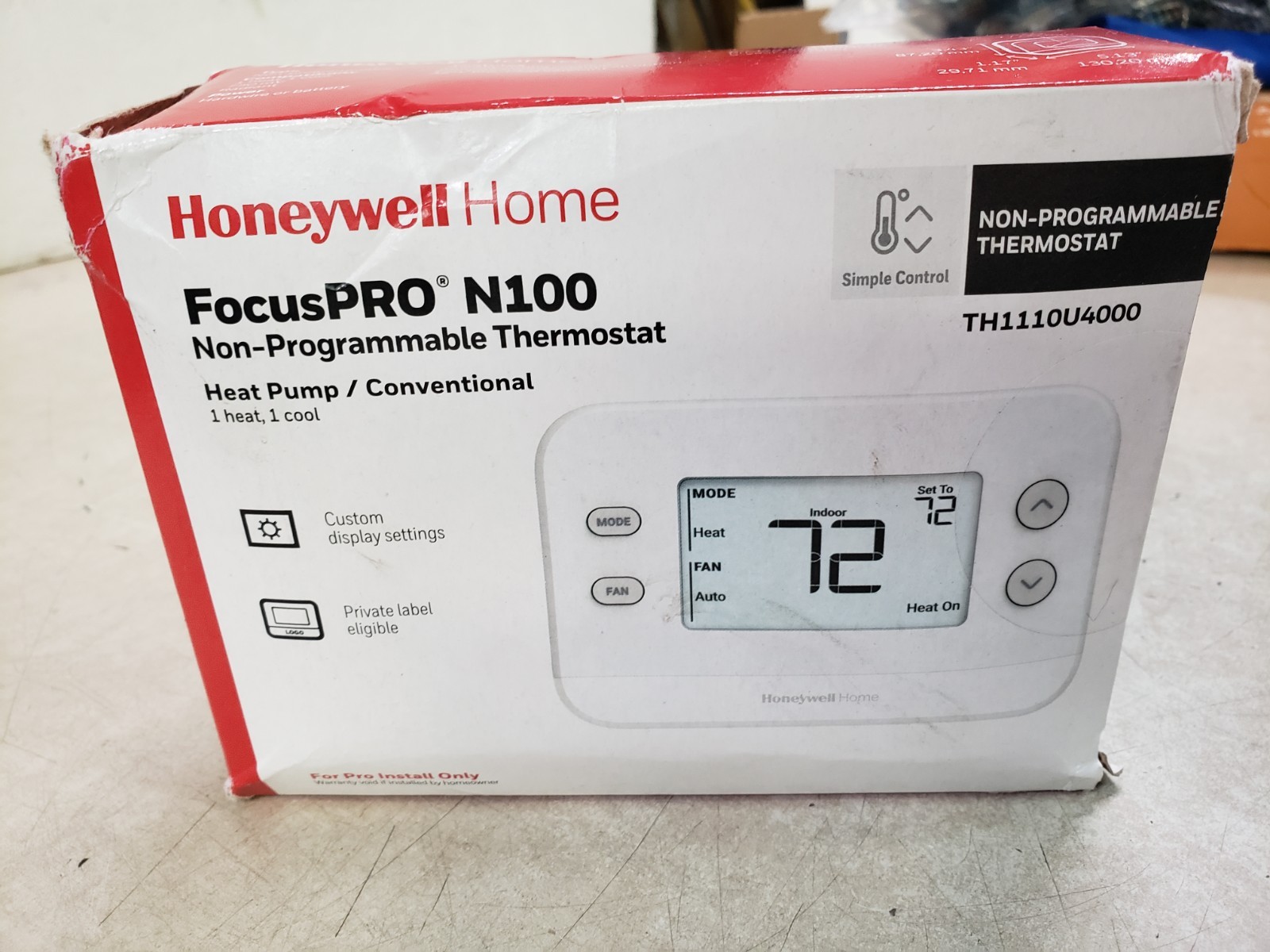 Honeywell TH1110U4000/U FocusPRO N100 Non-Programmable Thermostat, 1 Heat/1 Cool