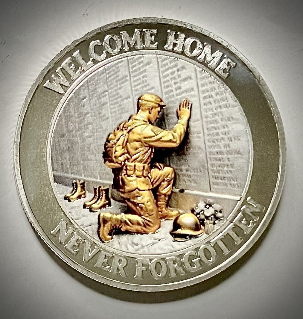 Vietnam War Veteran Challenge Coin-3D-Silver Colored-The Wall-Never Forgotten