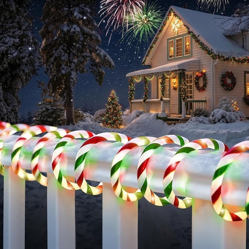 Candy Cane Christmas Rope Lights Waterproof LED String Light Timer 8 Modes Decor