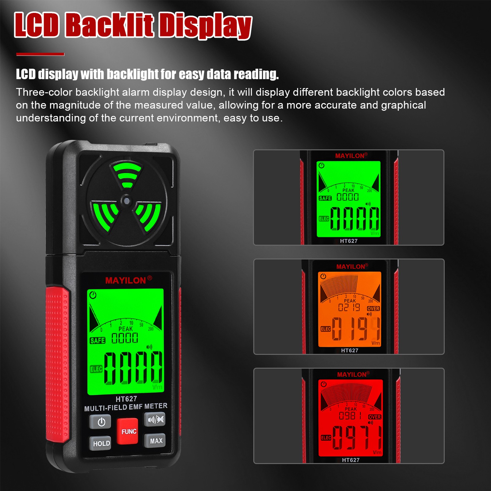 MAYILON Handheld EMF Meter Portable Electromagnetic Radiation Detector V1