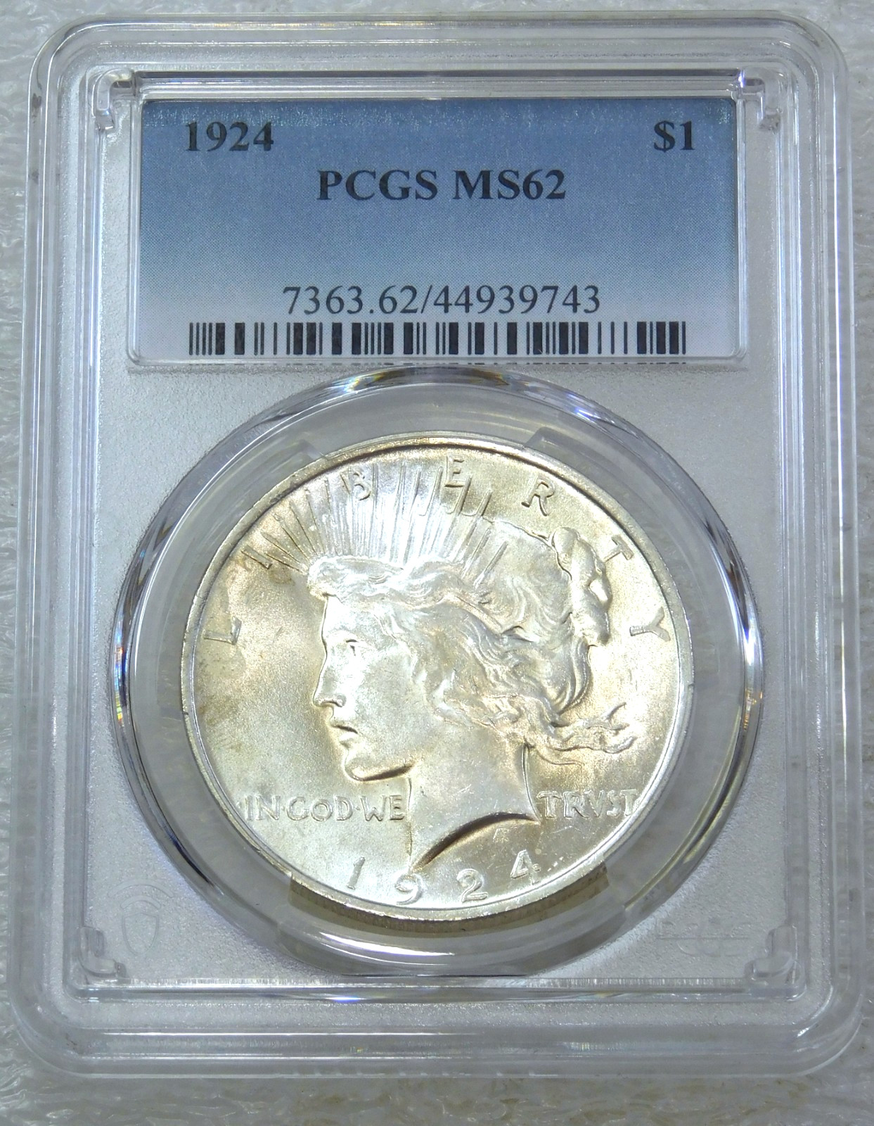 1924 Peace Silver Dollar PCGS MS62 Frosty White Just Graded New Holder #Y328F