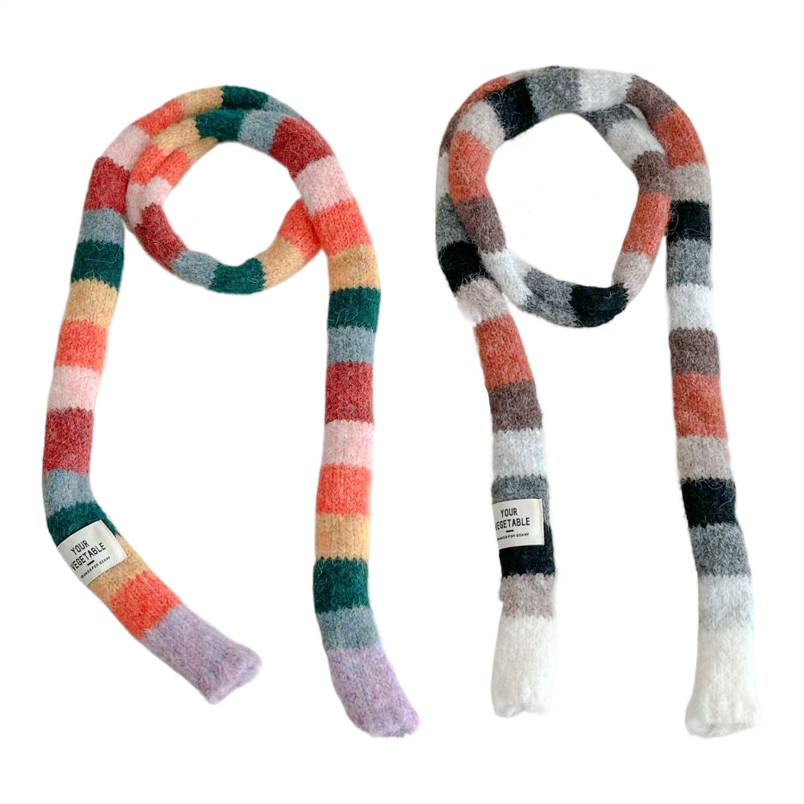 Knit Scarf Colorful Slim Striped Neck Warp Fashion Women Scarf For Fall Candid