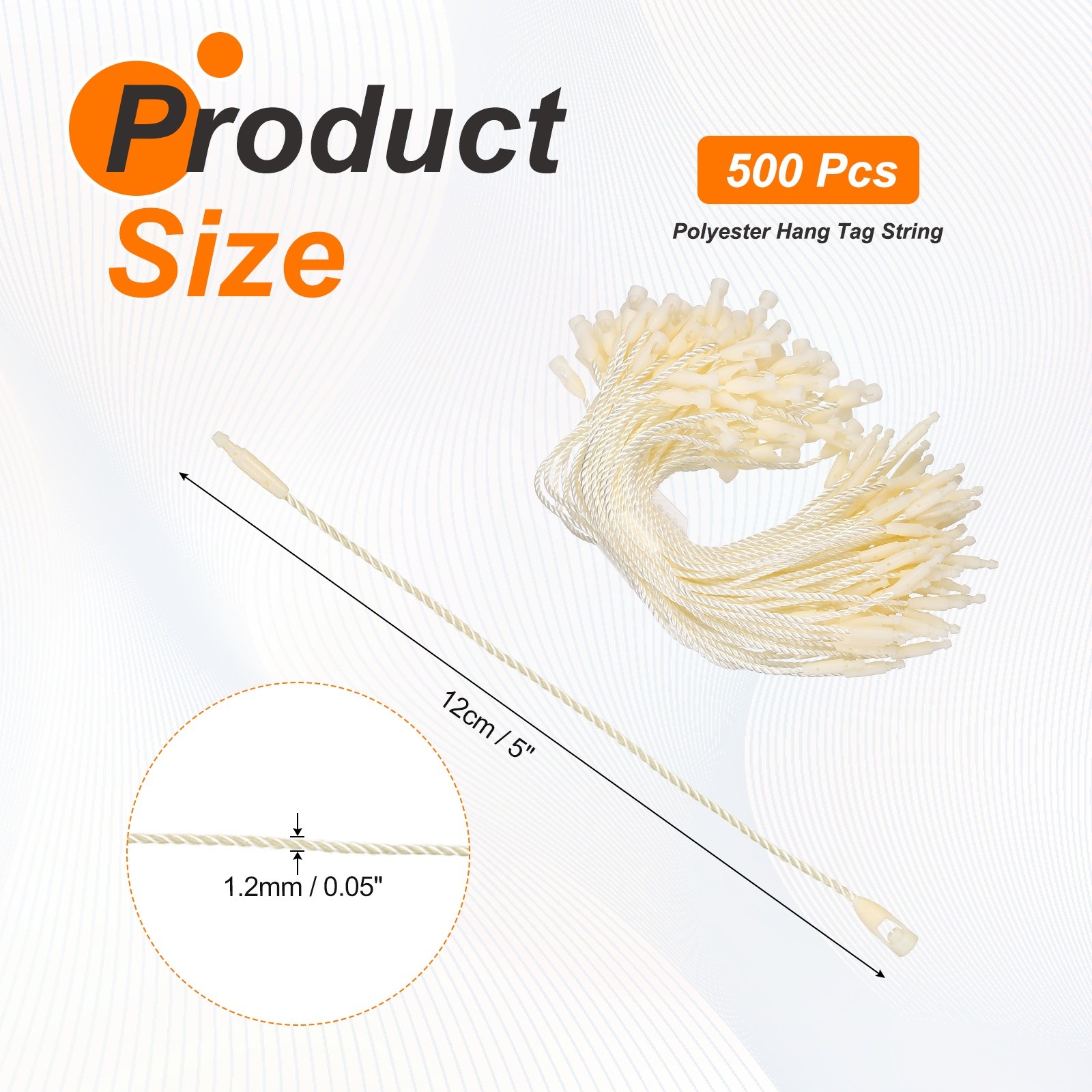 500 Pcs Polyester Hang Tag String 5" Snap Lock Pins Loop Fastener, Beige