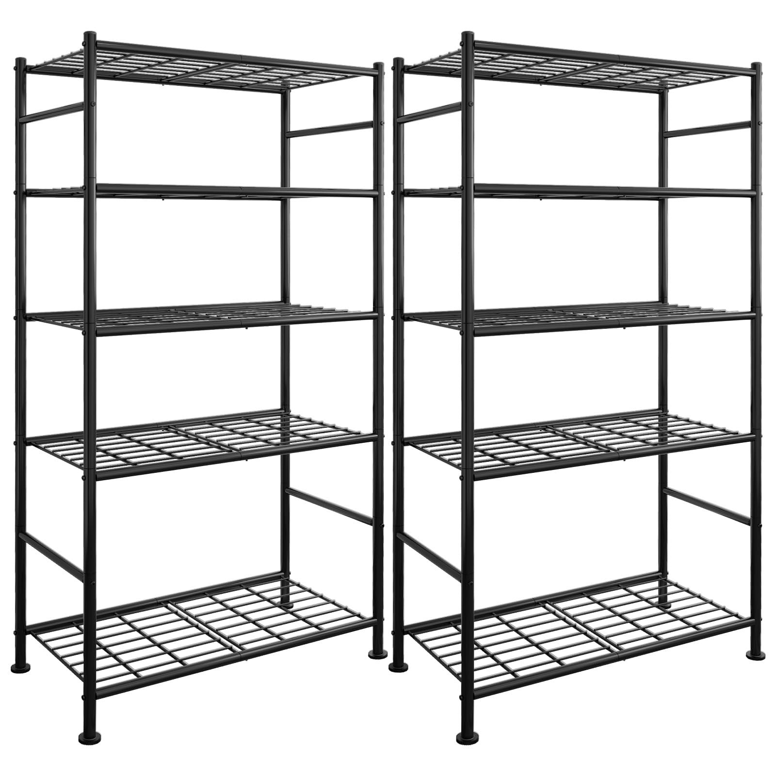Sakugi Storage Racks - 2 Pack, 5-Tier 33.5" x 12.6" x 72"(2-pack), Black