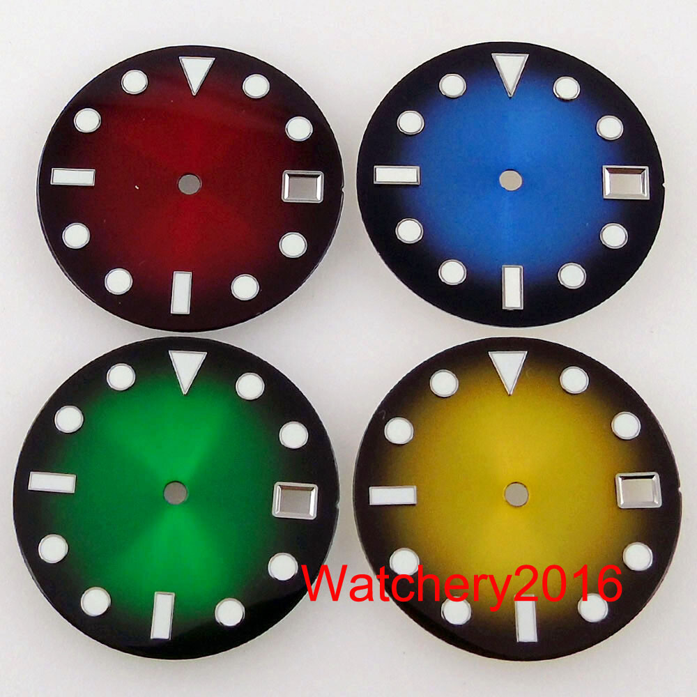 28.5mm Green Blue Luminous Sunburst Watch Dial for NH35 NH35A Automatic Movement