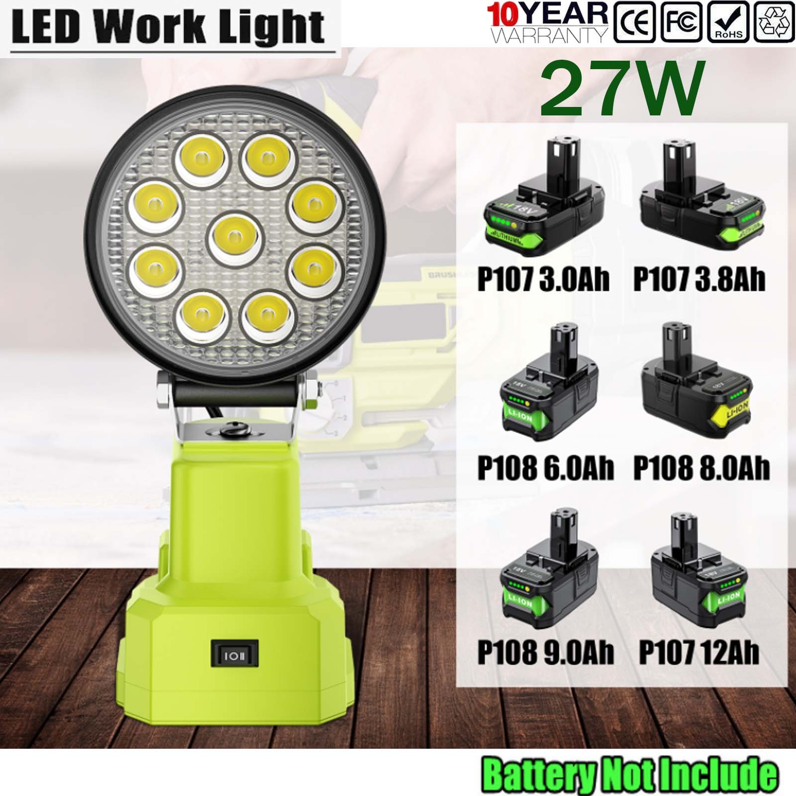For Ryobi 18Volt ONE Li-ion NiCd NiMh Batteries P108 27W 2000LM LED Work Light