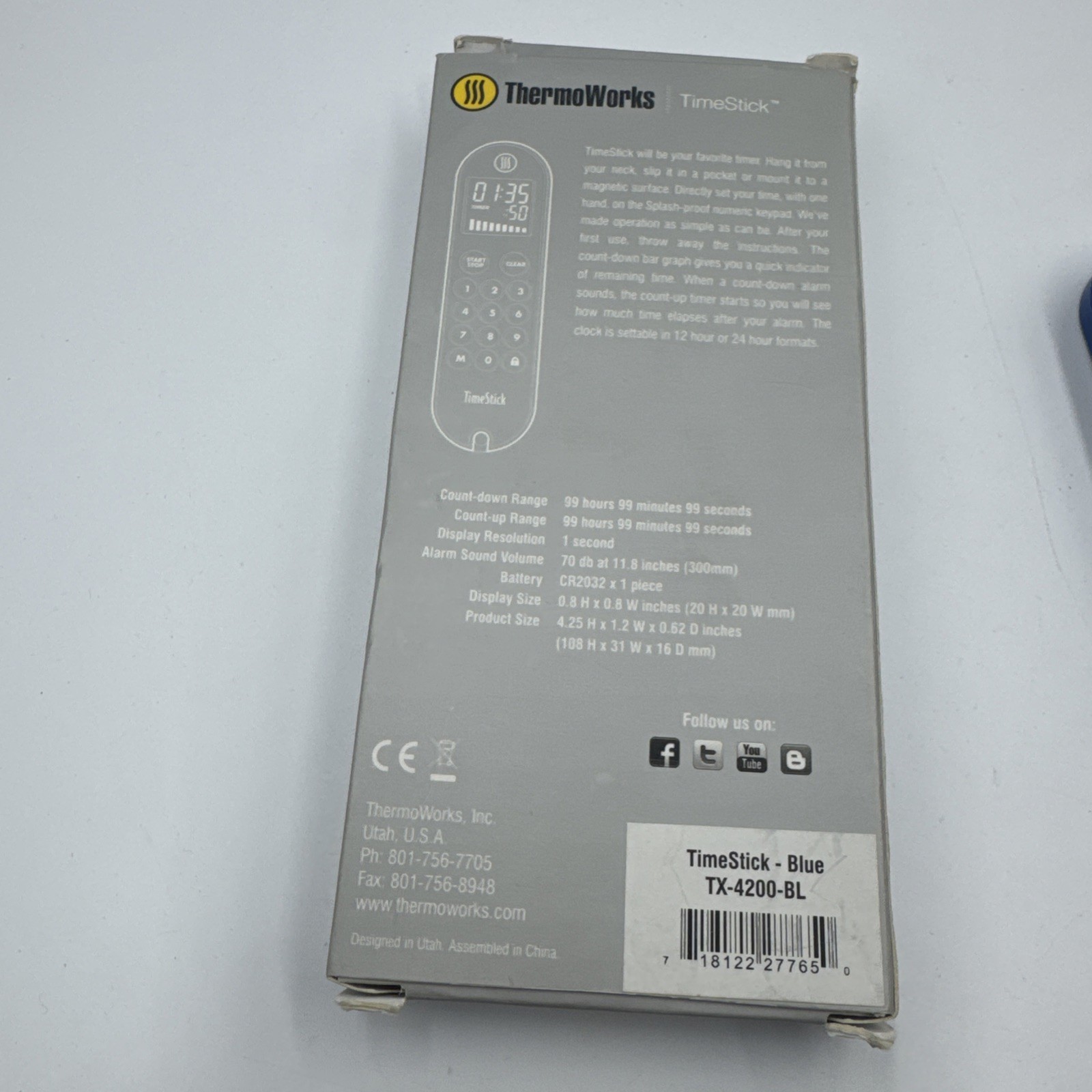 Thermoworks TimeStick Timer - Blue Will Need To Replace Battery