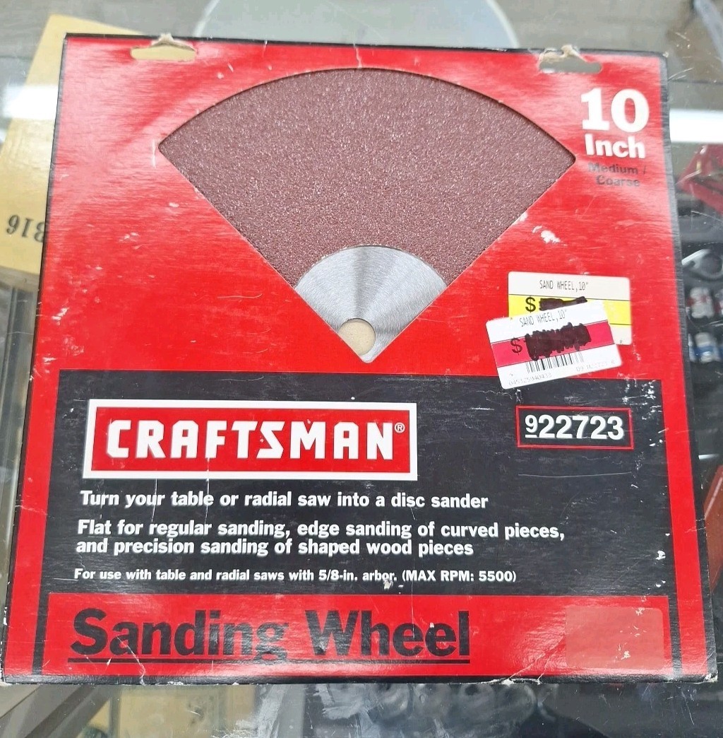 Vintage NOS 22723 Craftsman 10” Med/Coarse Sanding Wheel 2 Sided Made in USA