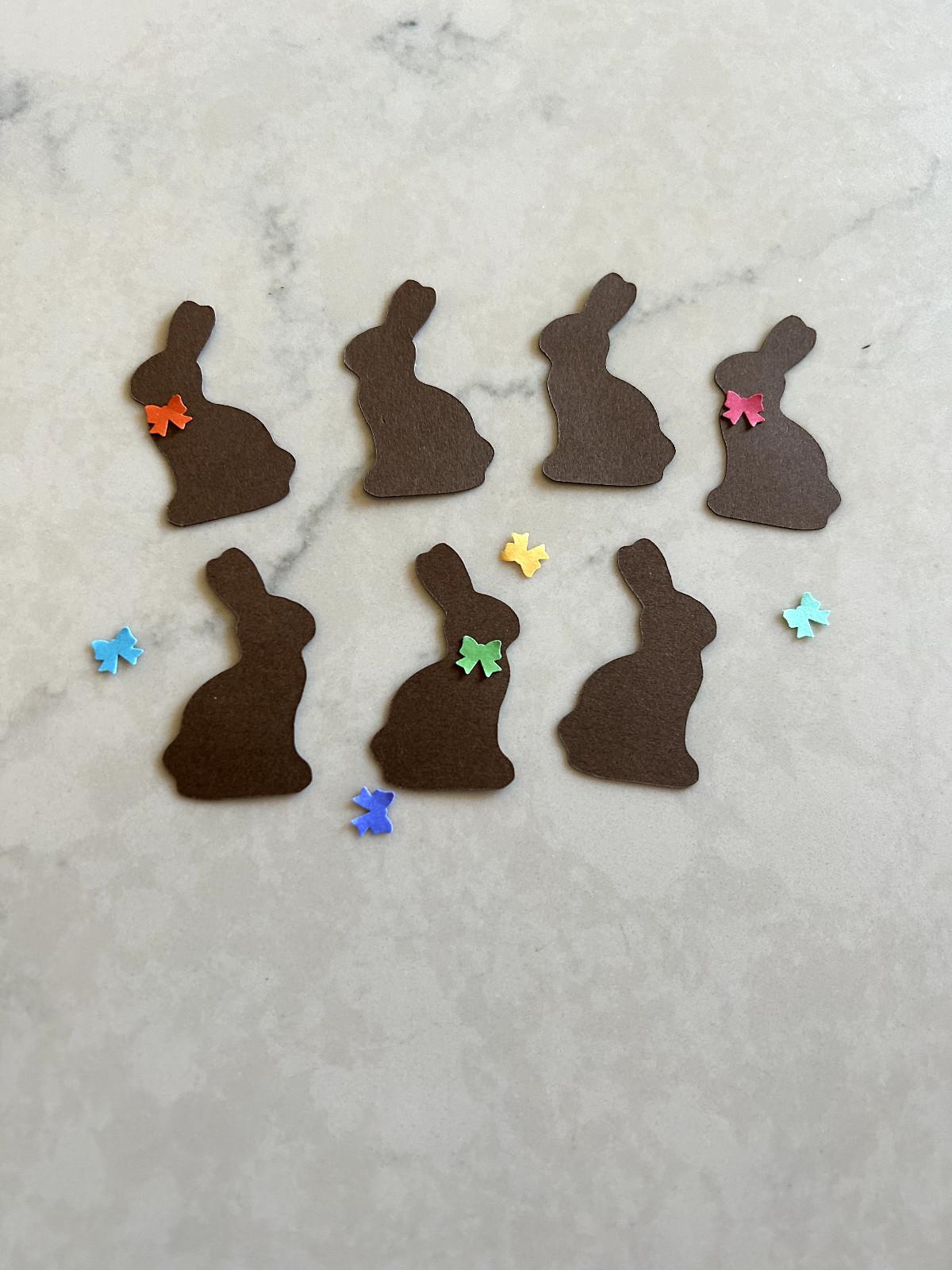 Chocolate Easter Bunny Rabbit paper punchies Die Cut Dies Confetti with bows