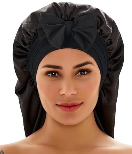 2pc Extra Large Bonnet Sleep Cap Long Satin Night Cap For Braids Curly Hair Silk
