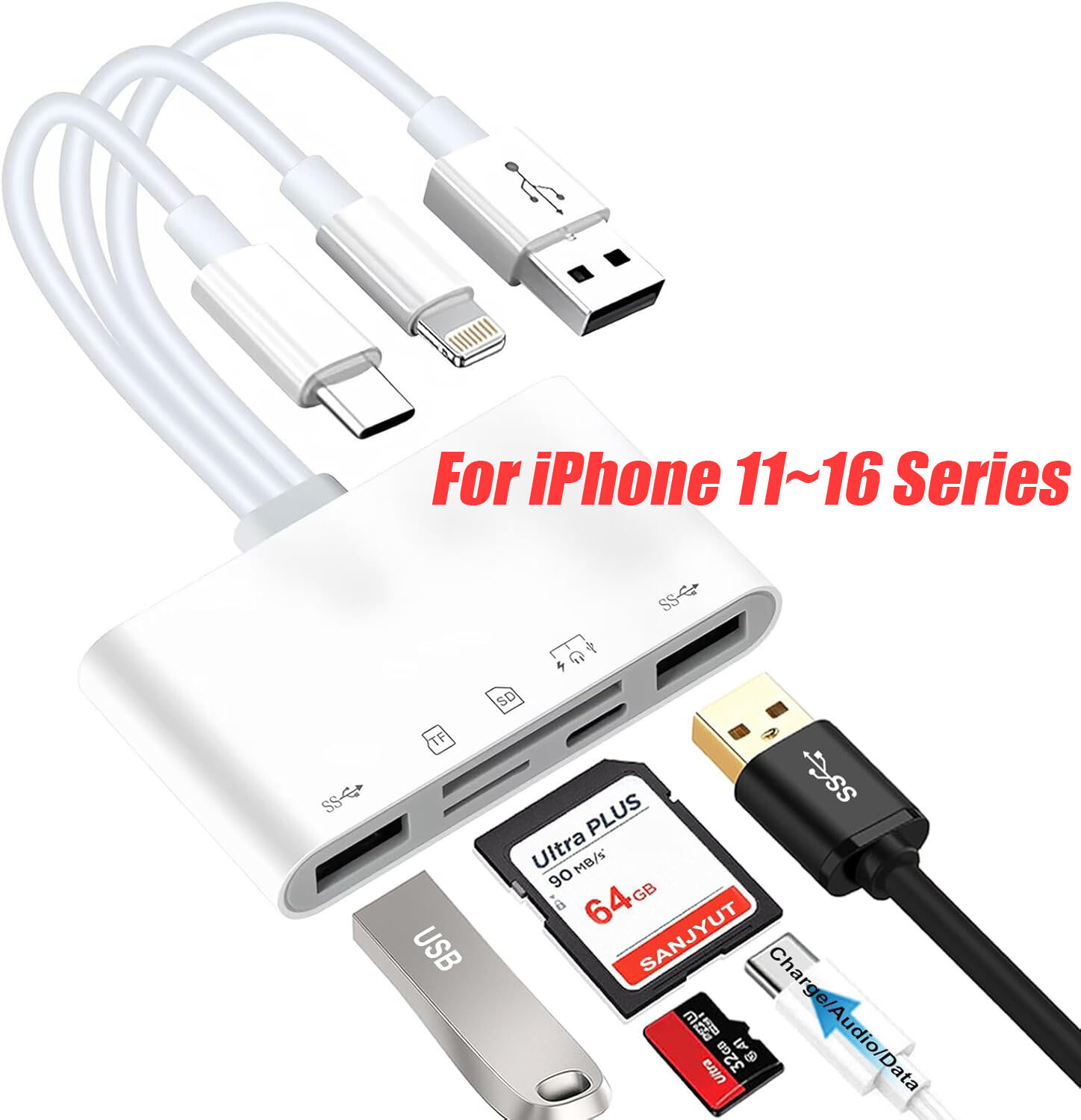 5 in 1 Memory Card Reader USB 3.0 OTG Adapter SD Card Reader For iPhone/iPad LOT