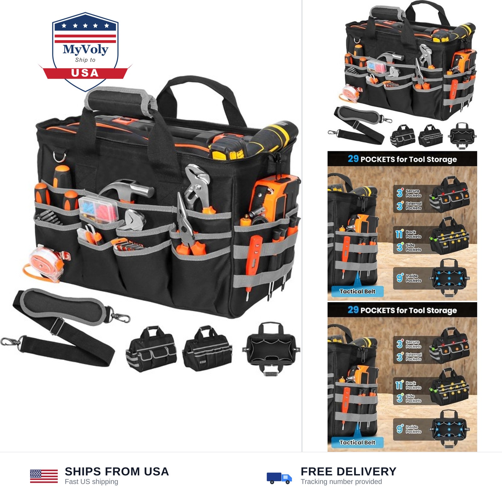 FamilyKit 17-Inch Heavy Duty Tool Bag for Men with 28 Multipurpose Pockets | ...
