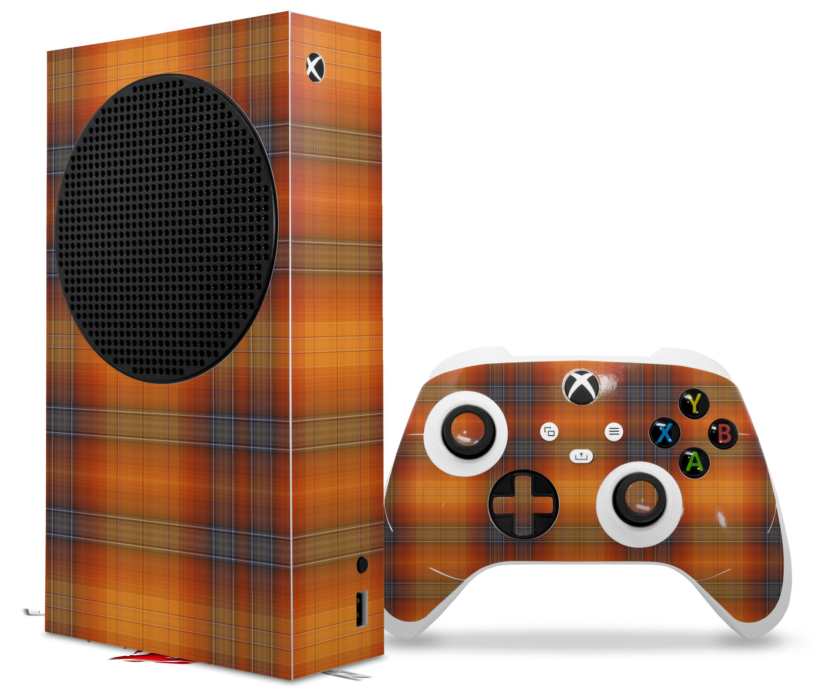 Skin Wrap for XBOX Series S Console Controller Plaid Pumpkin Orange