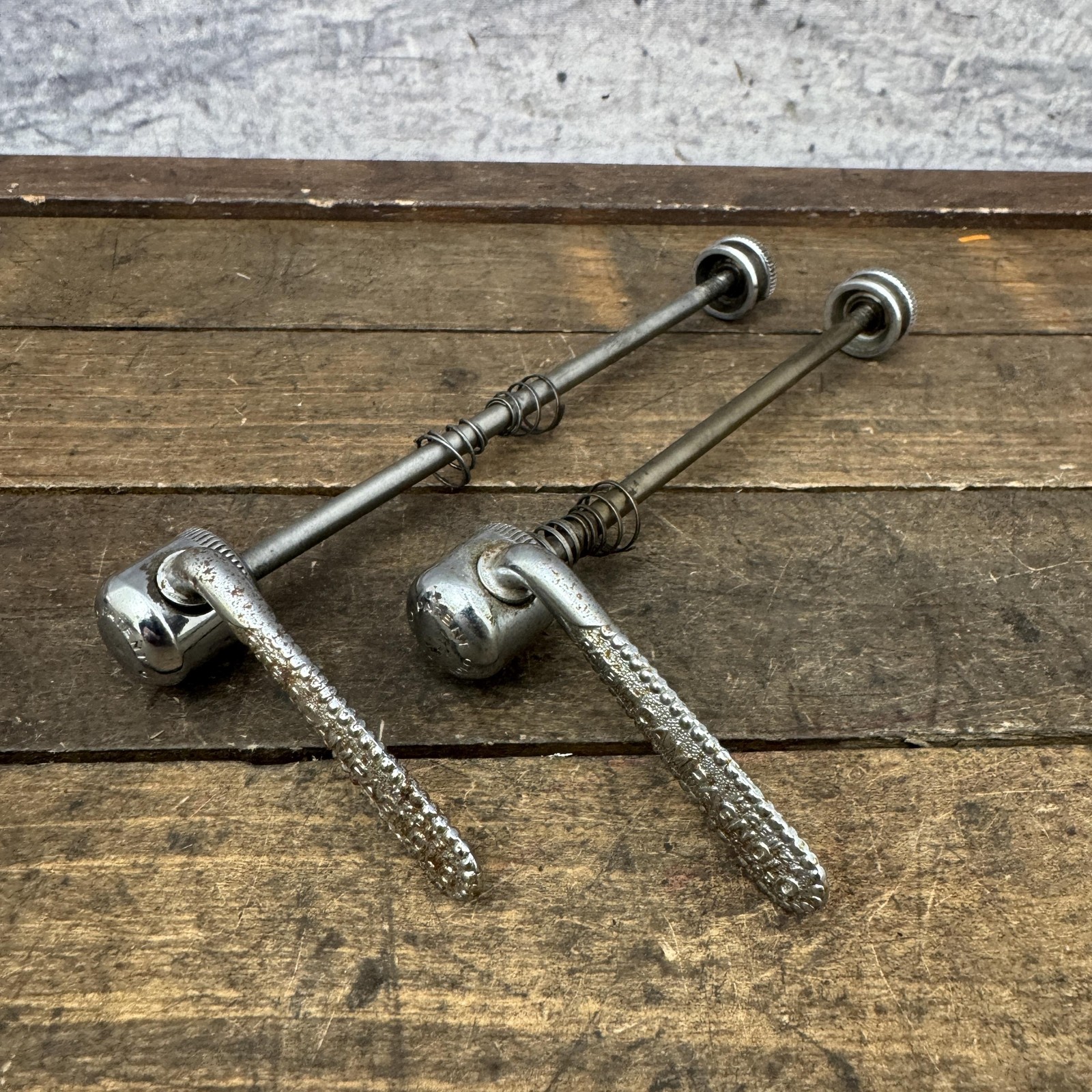 Vintage Campagnolo Quick Release Skewers Front Rear 120 Patent Road Bike Wheel