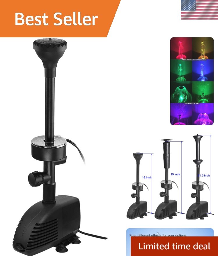 660GPH Submersible Pond Fountain with RGB LED Light for Stunning Garden Displays