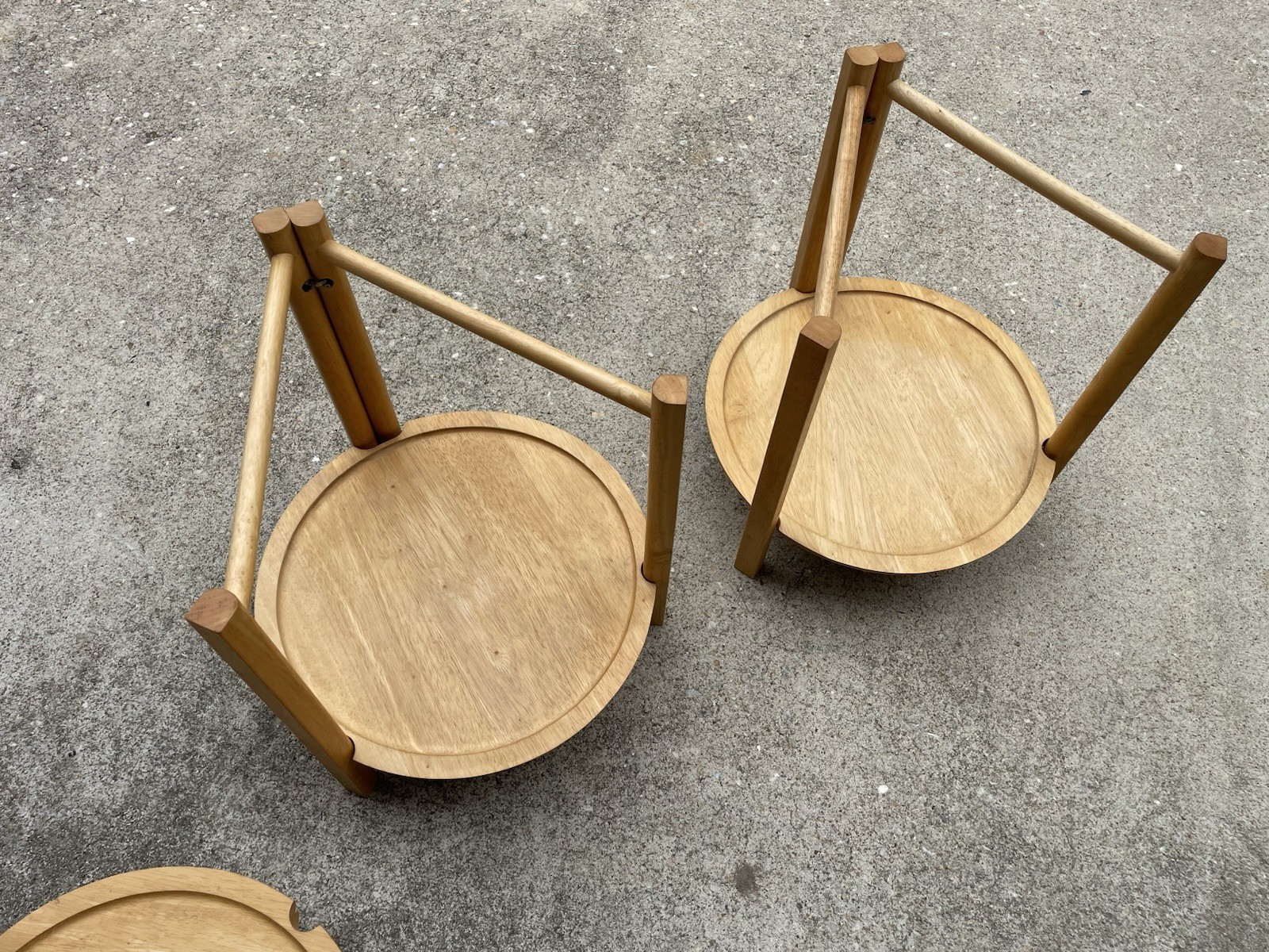Pair Dansk MCM Danish Folding Round End Tables with Removable Trays