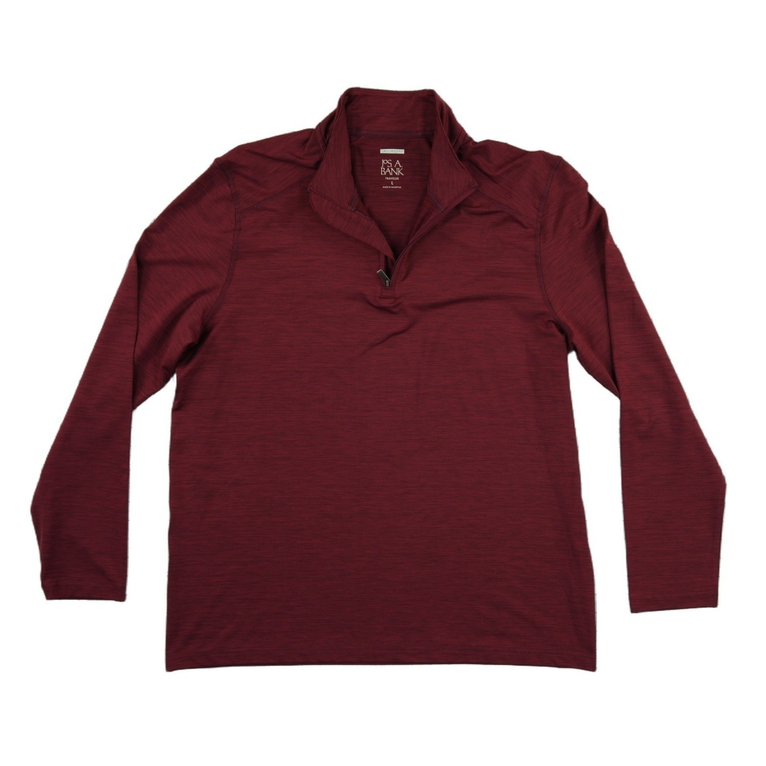 Jos A Bank Traveler Men Size Large Burgundy Space Dye Quarter Zip Top Shirt