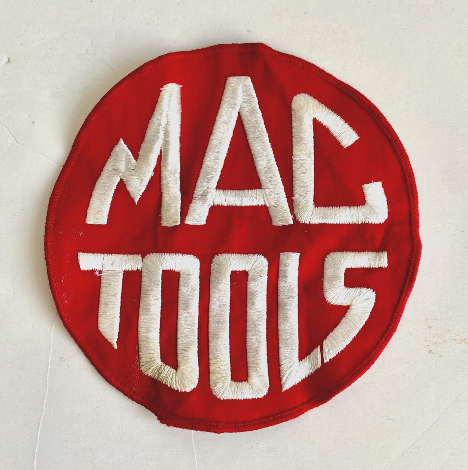 Vintage Mac Tools Large Round 6" Embroidered Sew On Patch Red White Tool