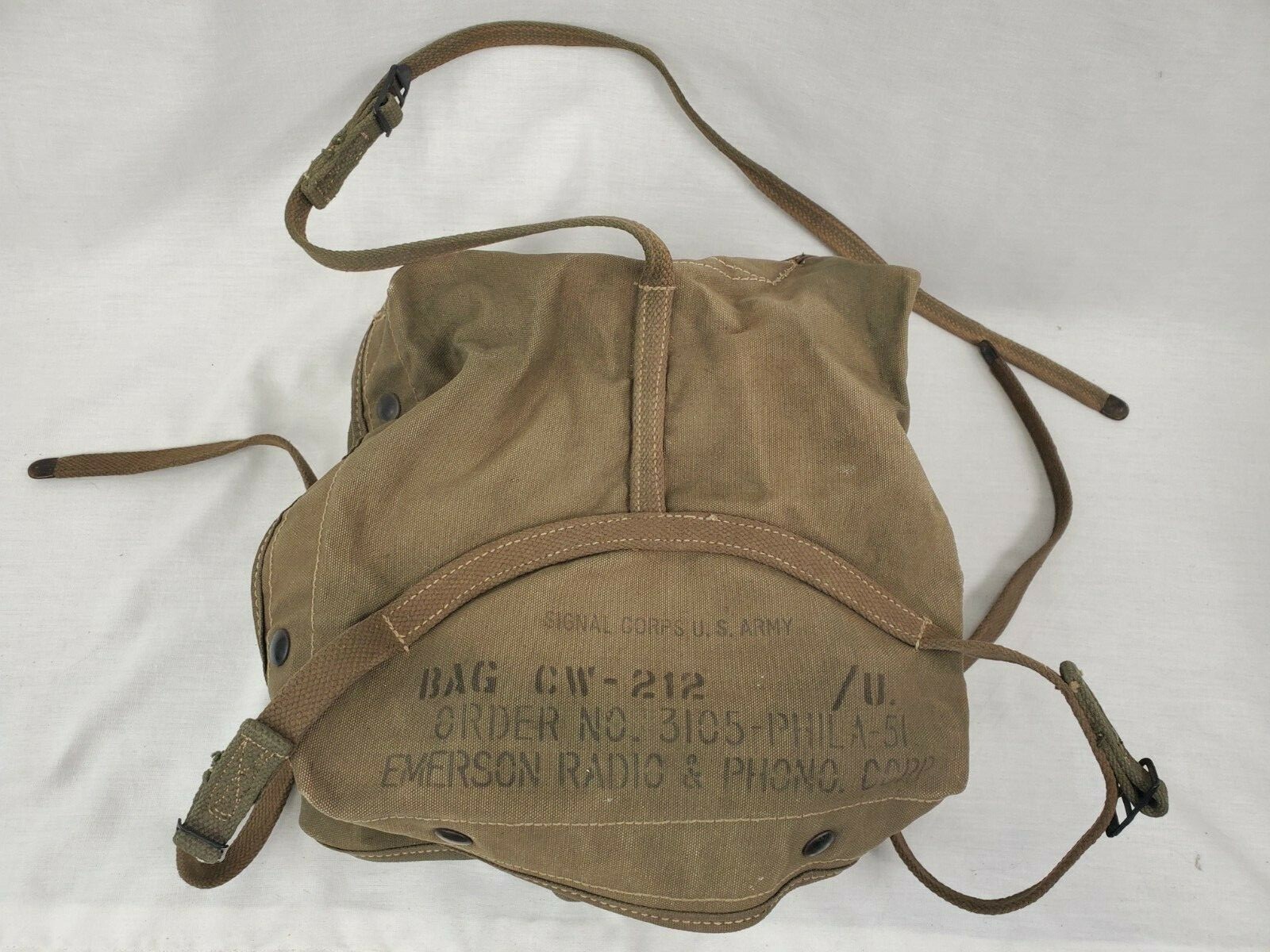 Vintage Era US Army Signal Corps Bag CW-212 Battery Bag Military Collectable