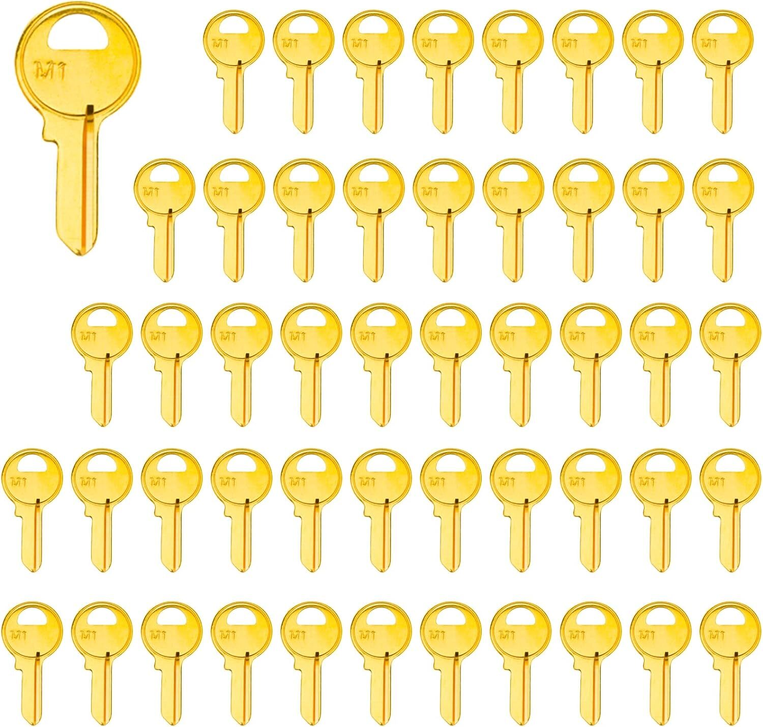 50PCS Brass Finish Key Blanks, M1 (MA1) Uncut Blank Keys