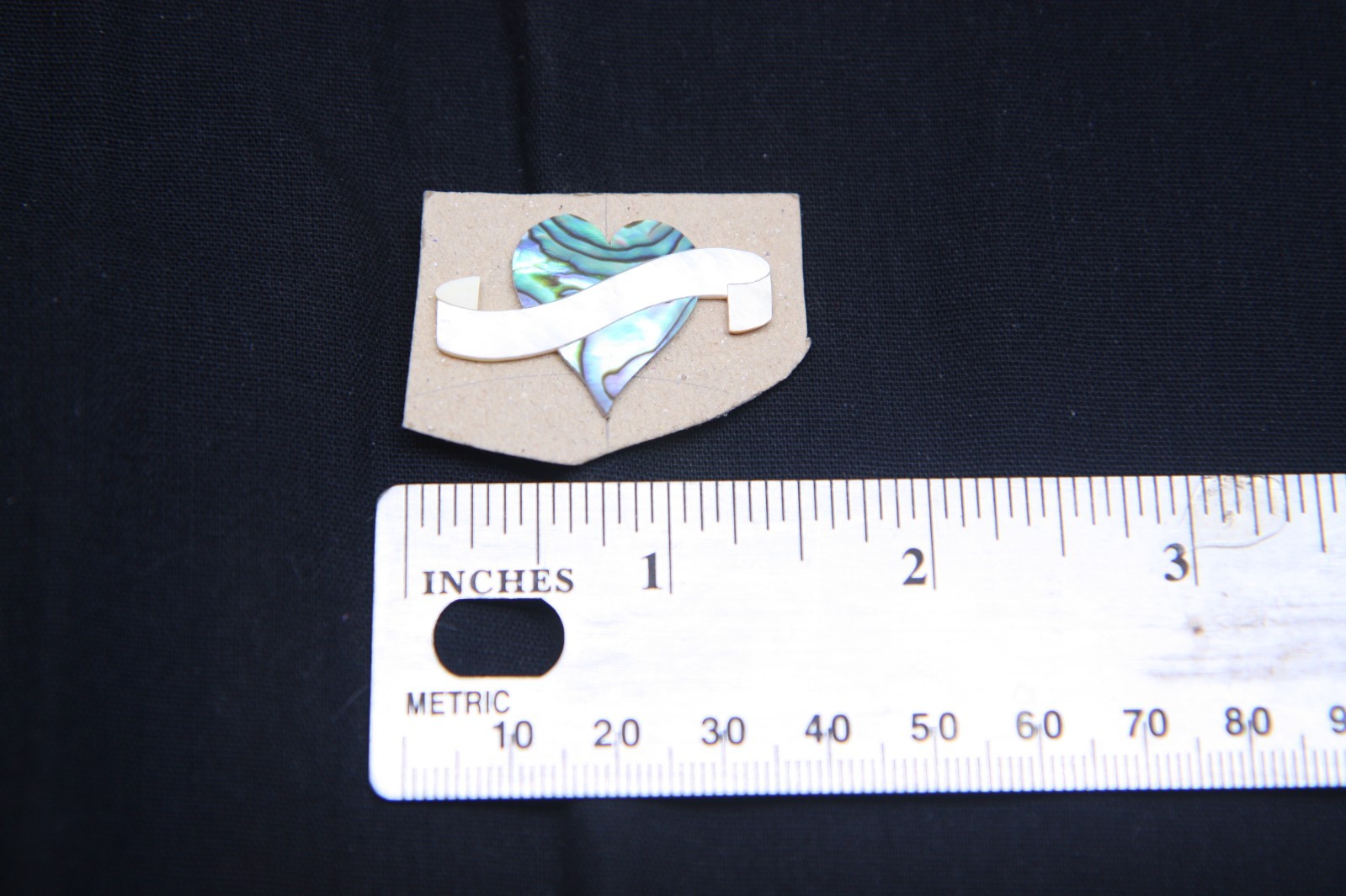 Abalone shell inlay, heart with banner