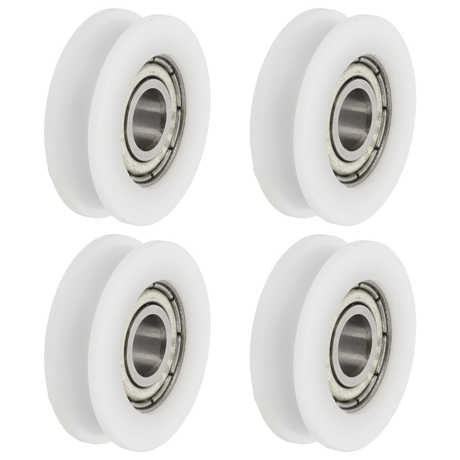U Groove Ball Bearing Roller, 6 x 22 x 7mm Wide Guide Wheel, White Pack of 4