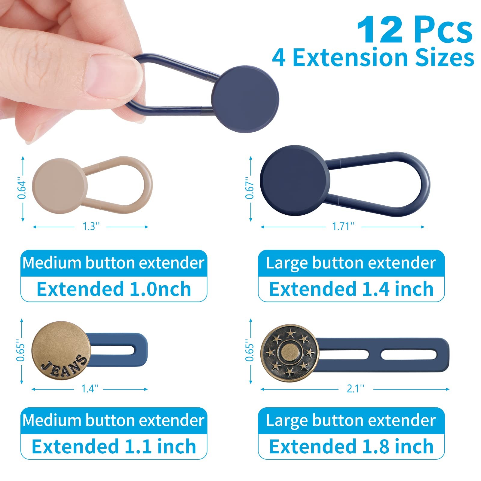 Ceryvop 12 PCS Button Extenders for Jeans, 0.65 inches, [Multiple Colors]