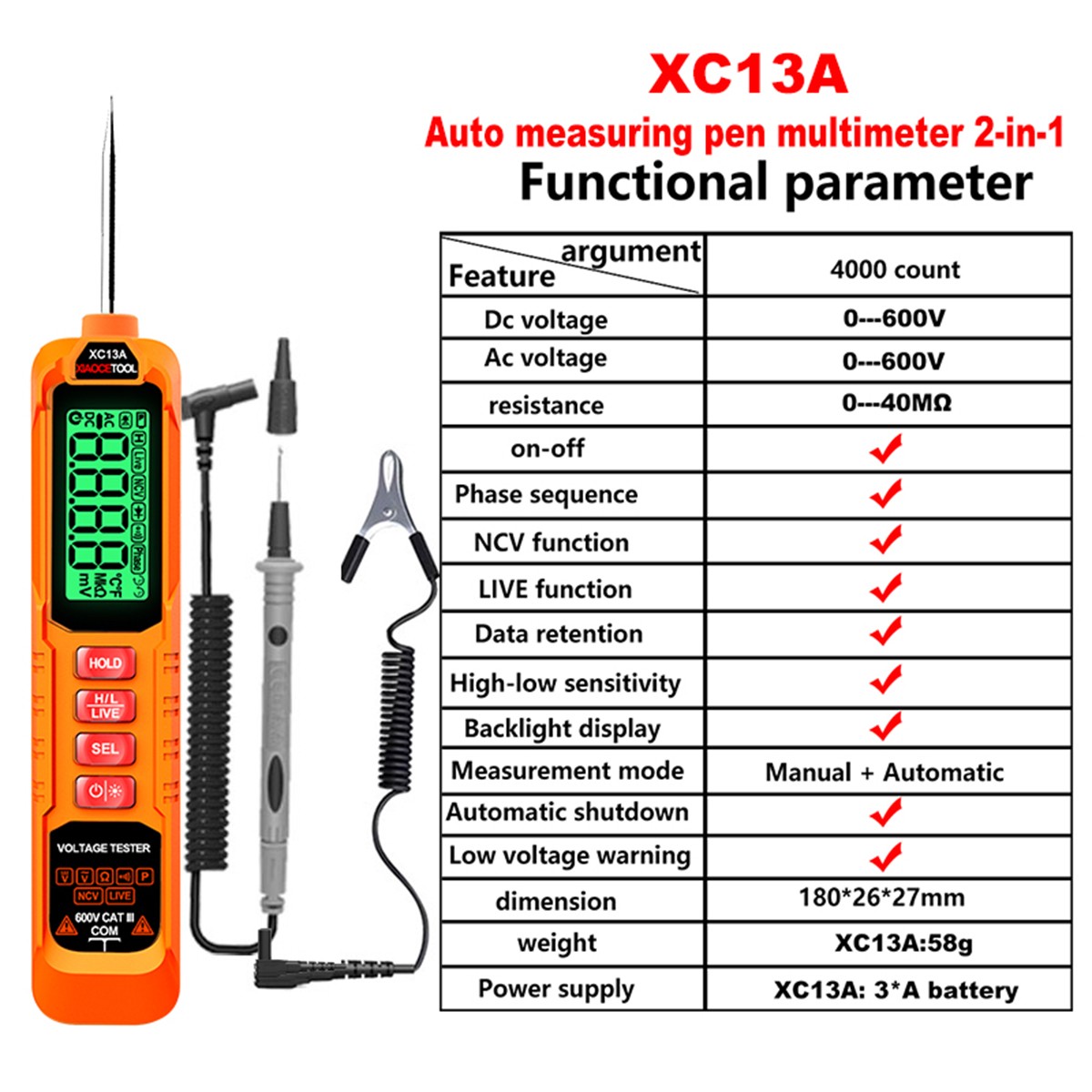 Digital Multimeter AC DC Voltmeter Ammeter Ohmmeter Volt Tester Meter