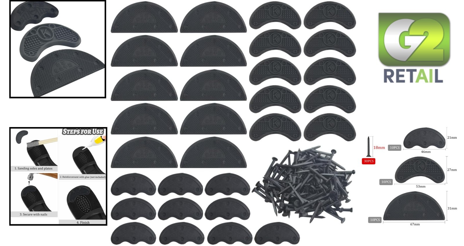 Versatile 30PCS Black Heel Taps – Durable, Non-Slip Solution for Shoes