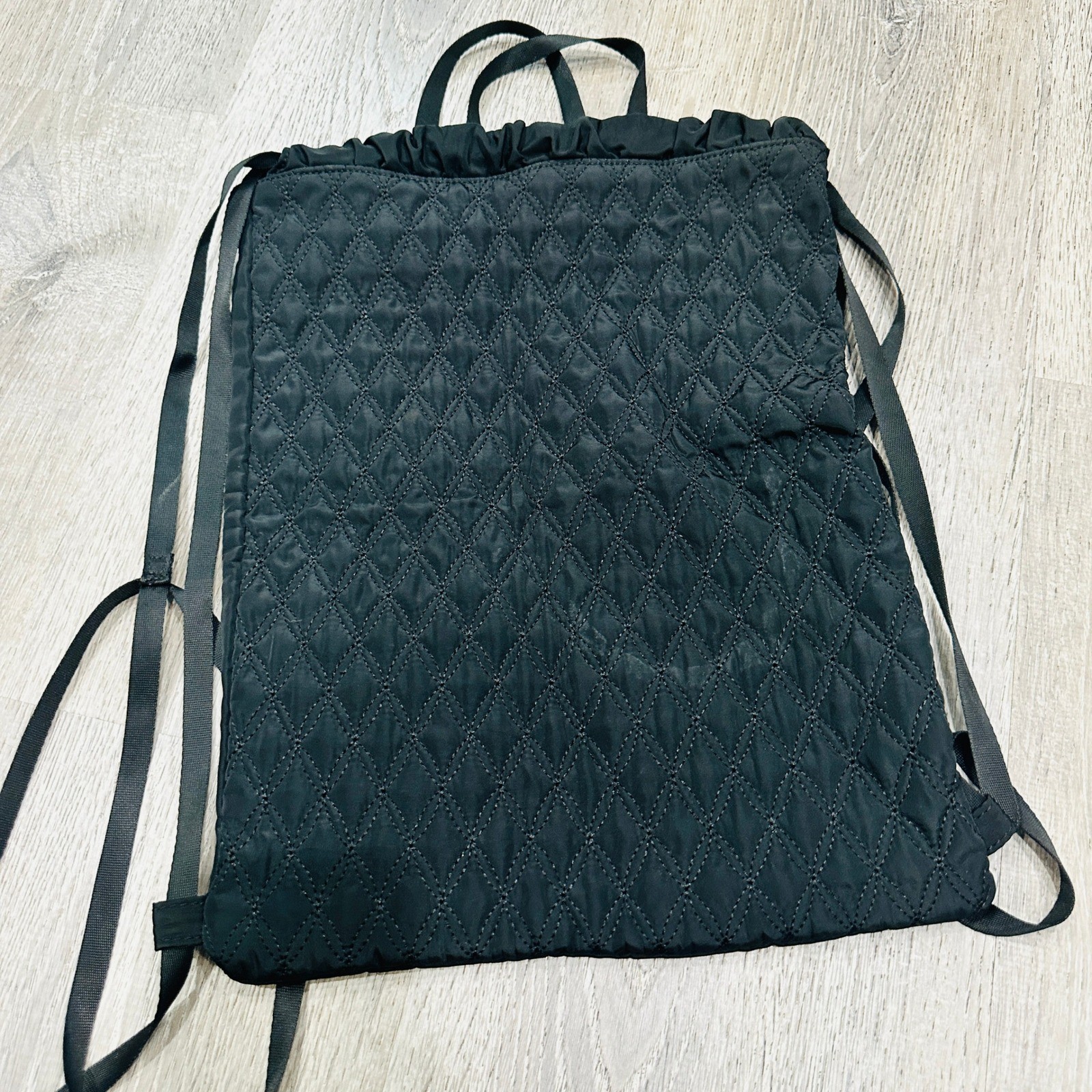 Fabletics Black Drawstring Backpack Quilted Logo Cinch Gym Bag Mens Womens