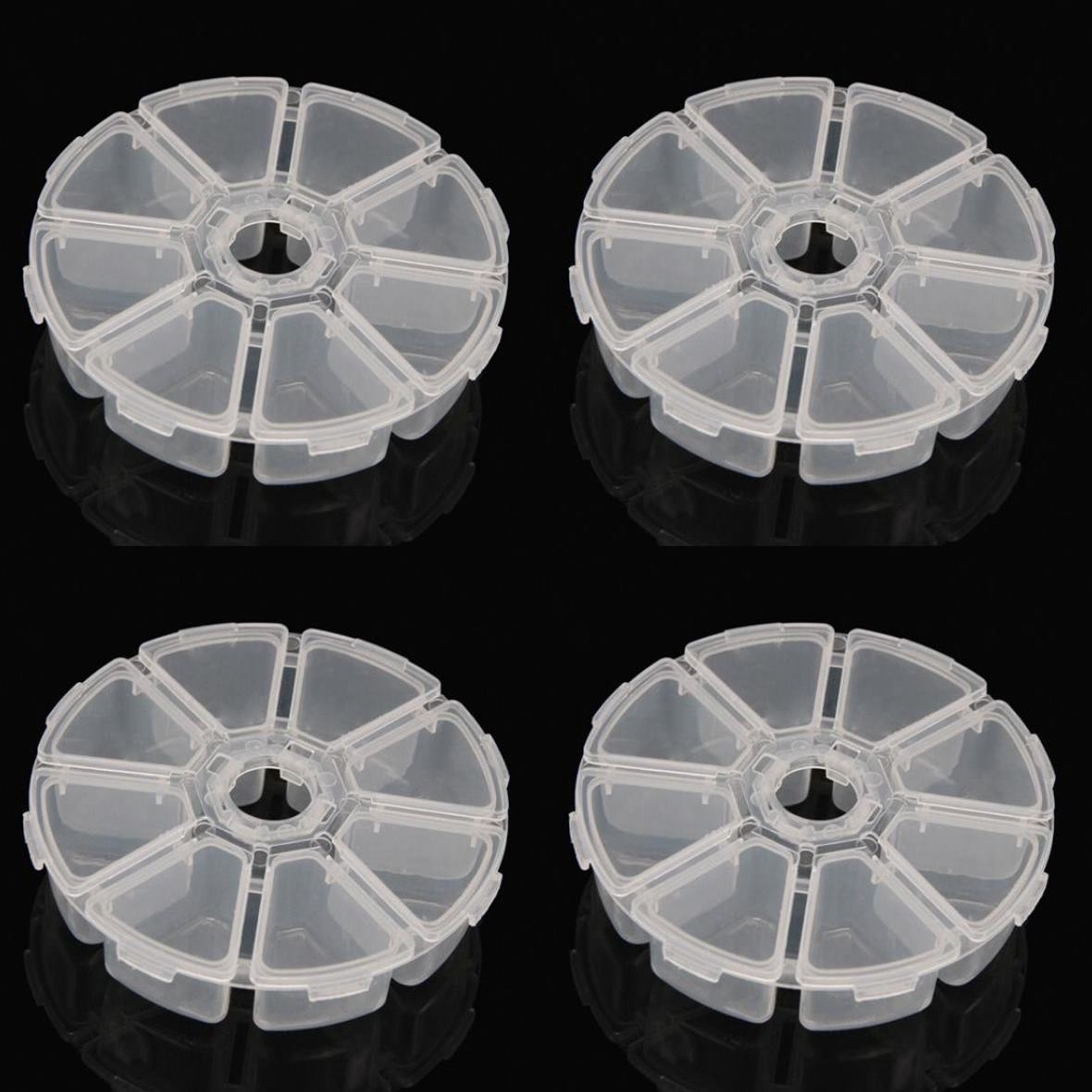 10 Empty Bead Containers w/ 8 compartments ~ 4" round ~ Clear Plastic Brand New