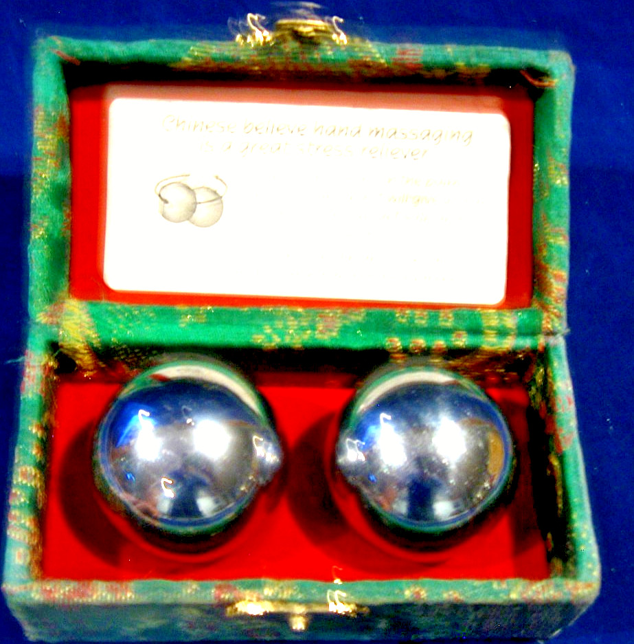 Chinese Metal  Stress Reliever Silver  Balls In original  Box Vintage