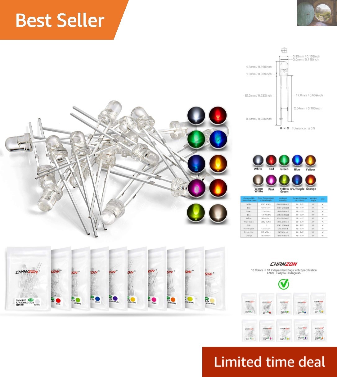 100pcs 3mm LED Lighting Diode Assortment - Energy Saving & Diverse