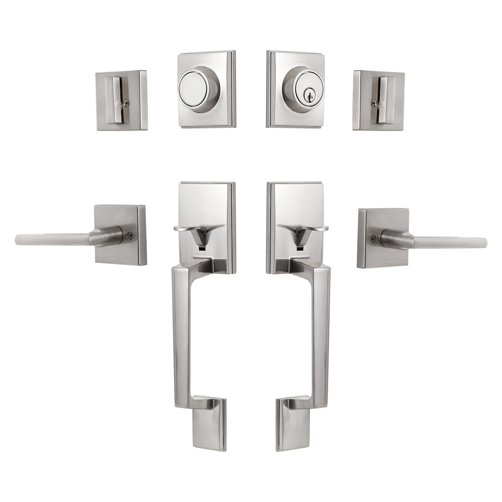 KIAYACI Door Lock Set Double Door Handle Sets with Deadbolt Silver Entry Door...