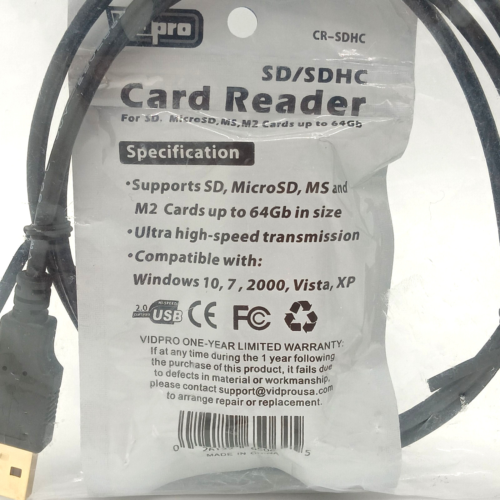 Vidpro SD/SDHC Card Reader with USB Shielded High Speed Cable