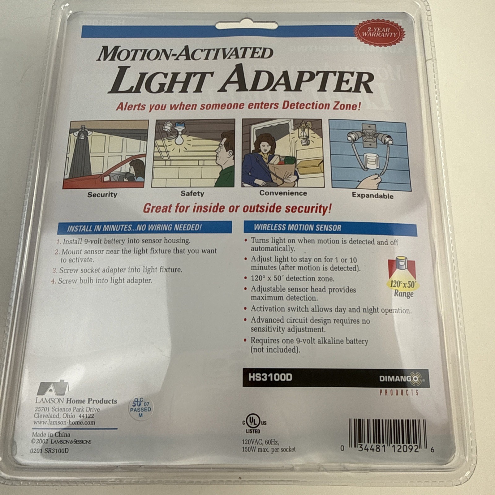 Dimango HS3100D Motion Activated Light Adapter New Sealed