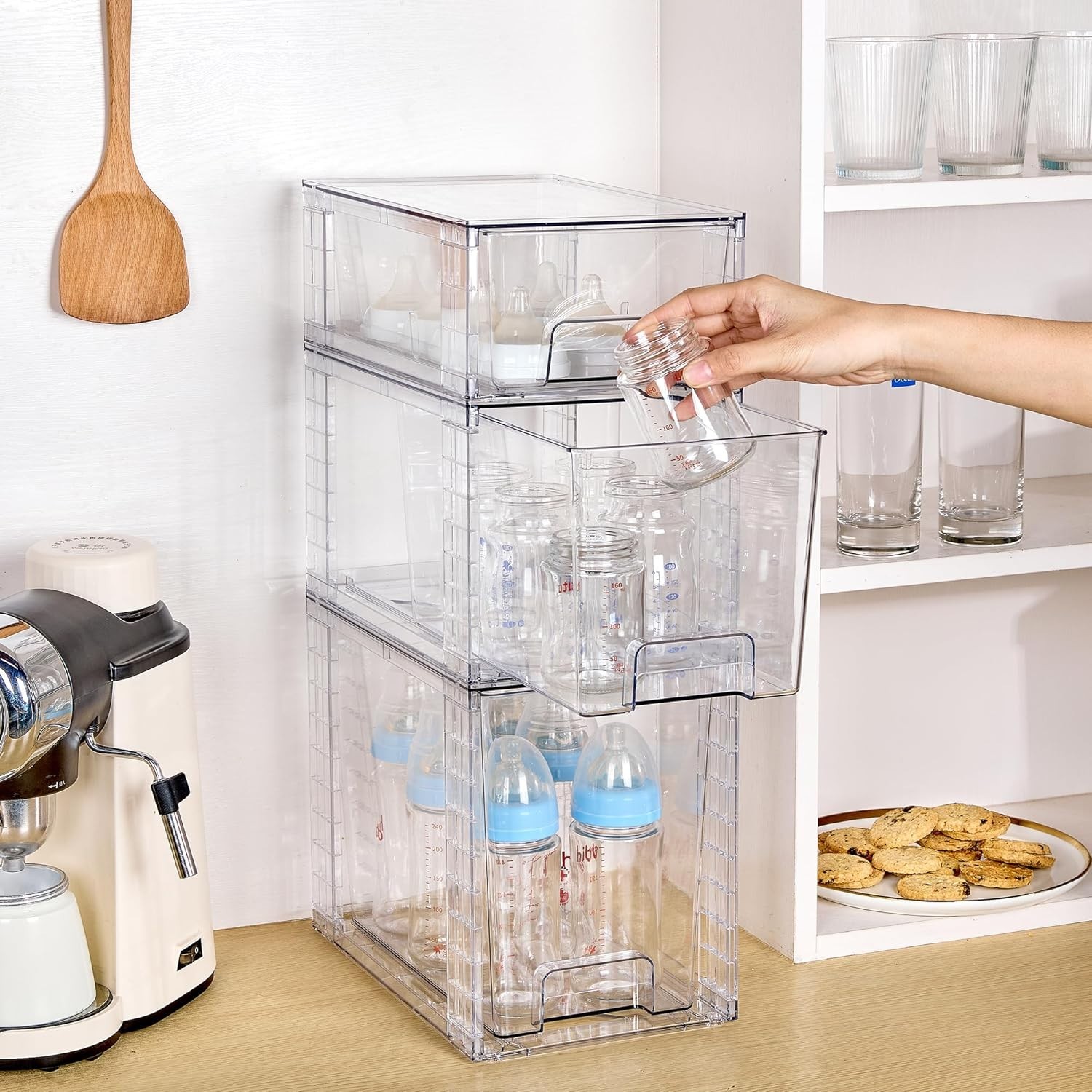 3 Pack Clear Stackable Storage Drawers,Easy to Assemble Bathroom Organizers a...