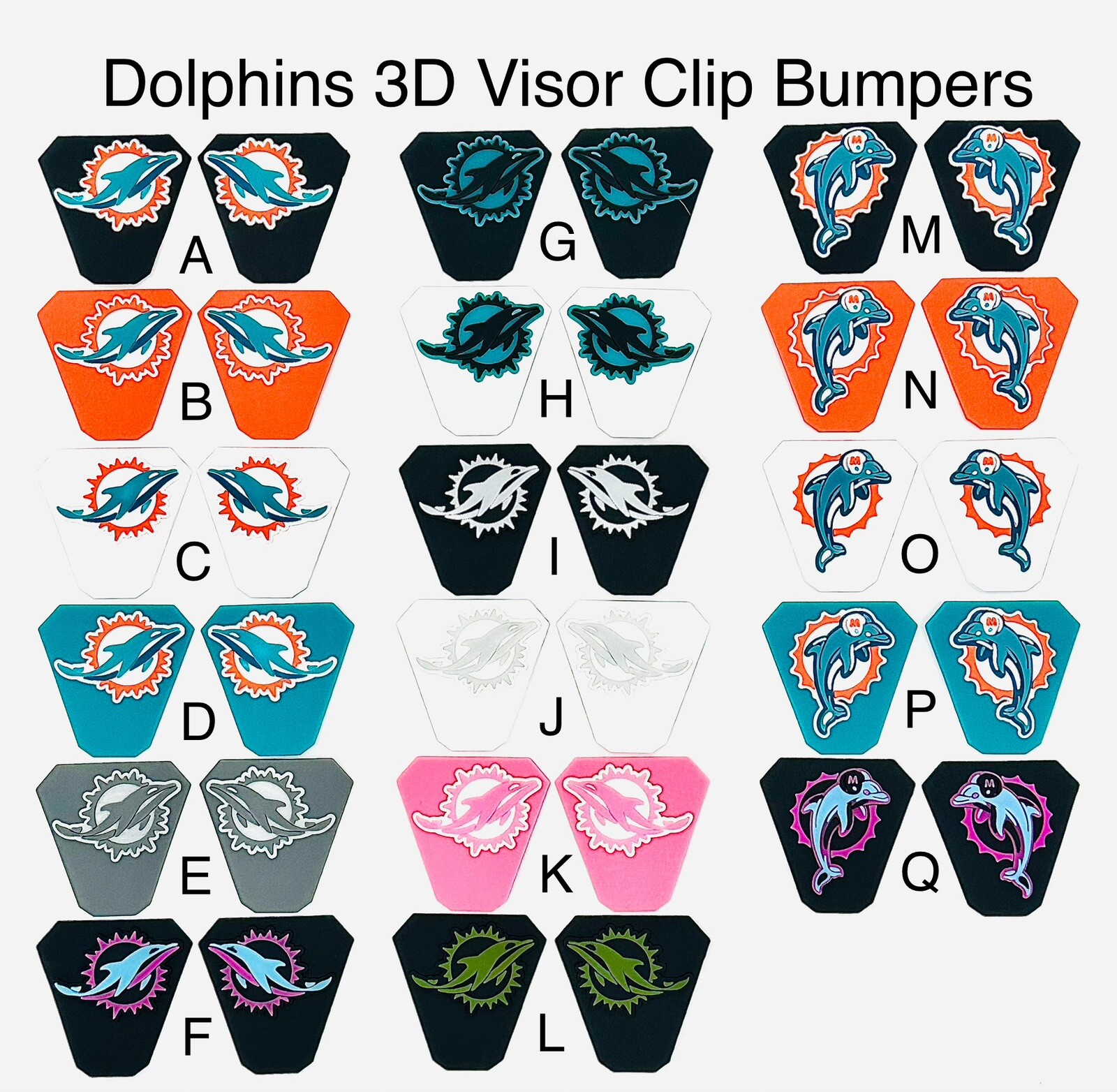 Dolphins 3D Visor Clip Bumpers, FULL SIZE (Clips Not Included)