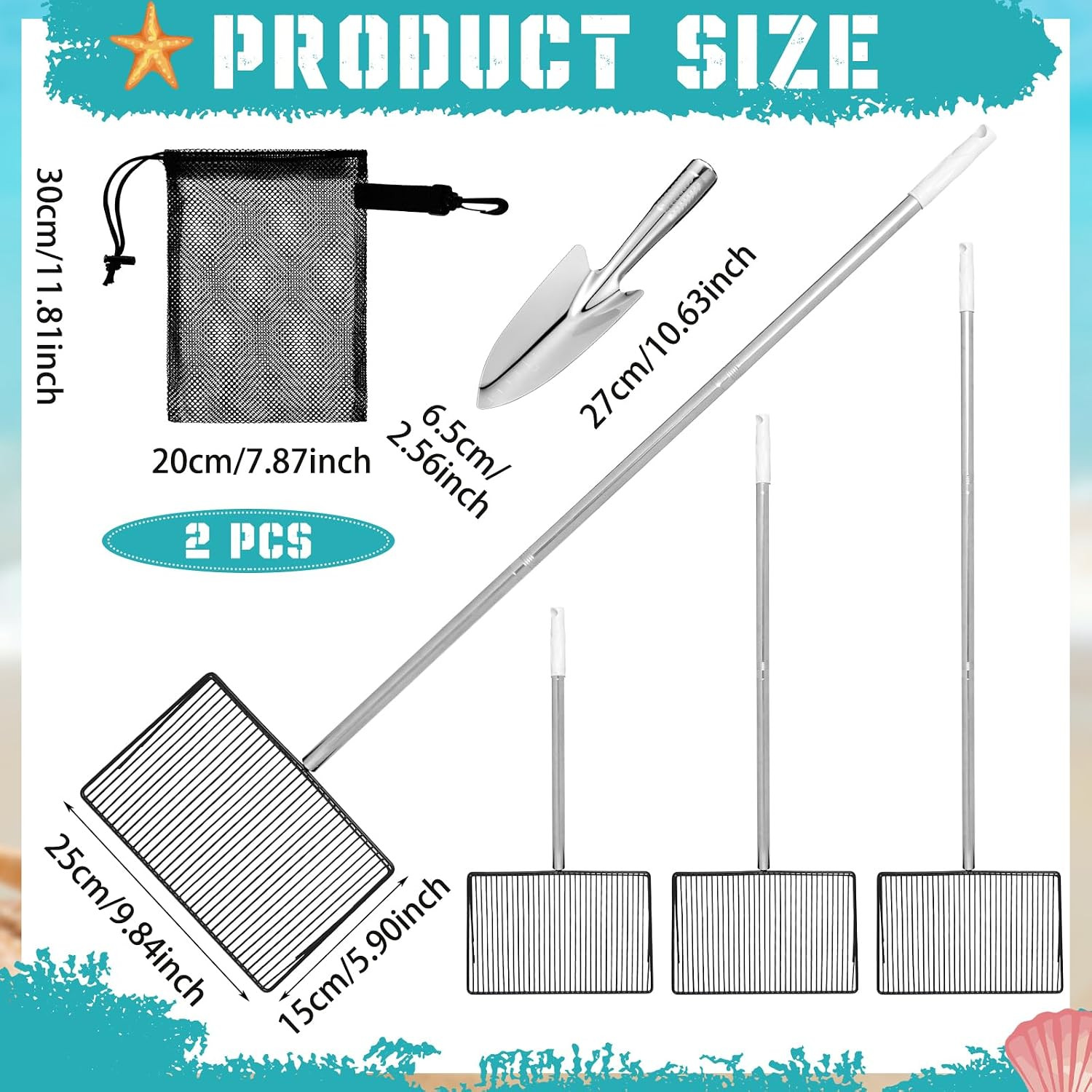Sand Flea Rake 4 Pcs Stainless Steel Detachable Beach Sand Sifter Tool